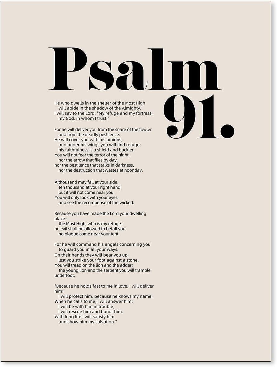 OMANI Bible Verses Psalm 91 Wall Art Christian Positive Quote Scripture Posters Modern Inspirational Affirmation Canvas Prints for Church Wall Decor 12X16 inch Unframed