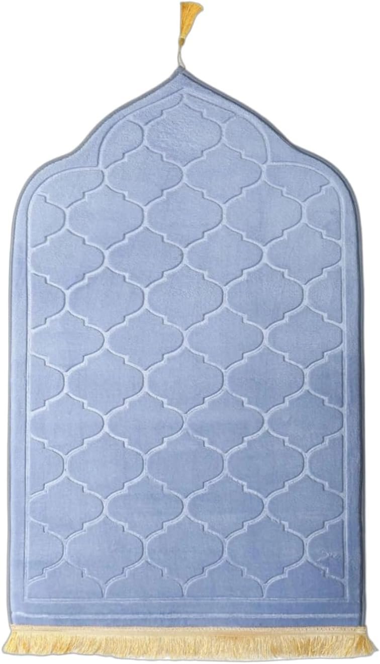 Padded Prayer Mat Rug 43″x26″ – Thick Sponge Memory Foam Travel Prayer Mat for Men,Women,Soft Luxury Fabric for Eid Ramadan,Islamic Decor,Prayer Room,Umrah Essentials,Ideal Islamic Gift(Gray)