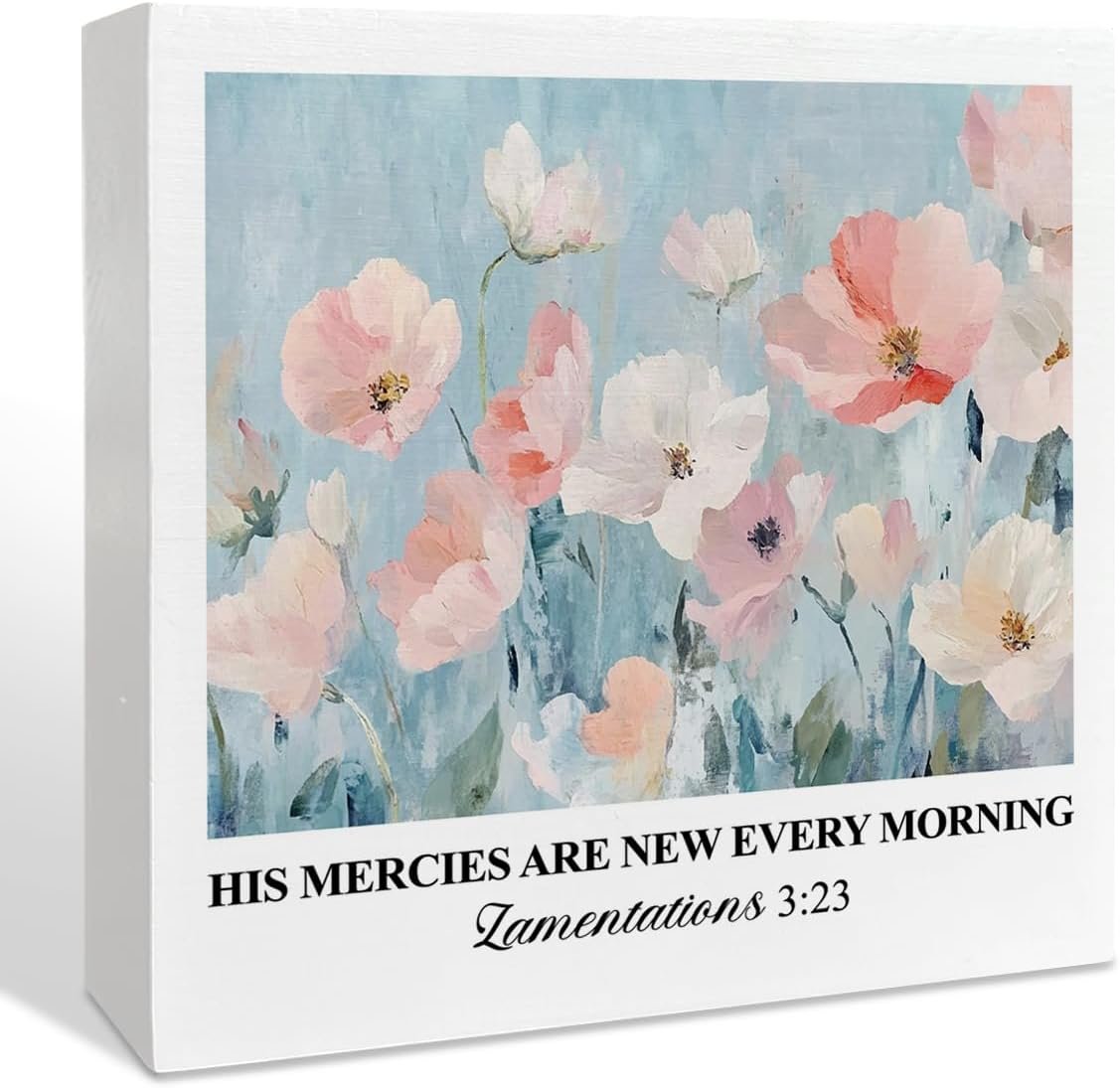 Christian Floral Jesus Wood Box Sign Room Decor for Women Girls, His Mercies Are New Every Morning Religious Bible Verse Faith Christian Wooden Box Sign Decorations Gifts for Women