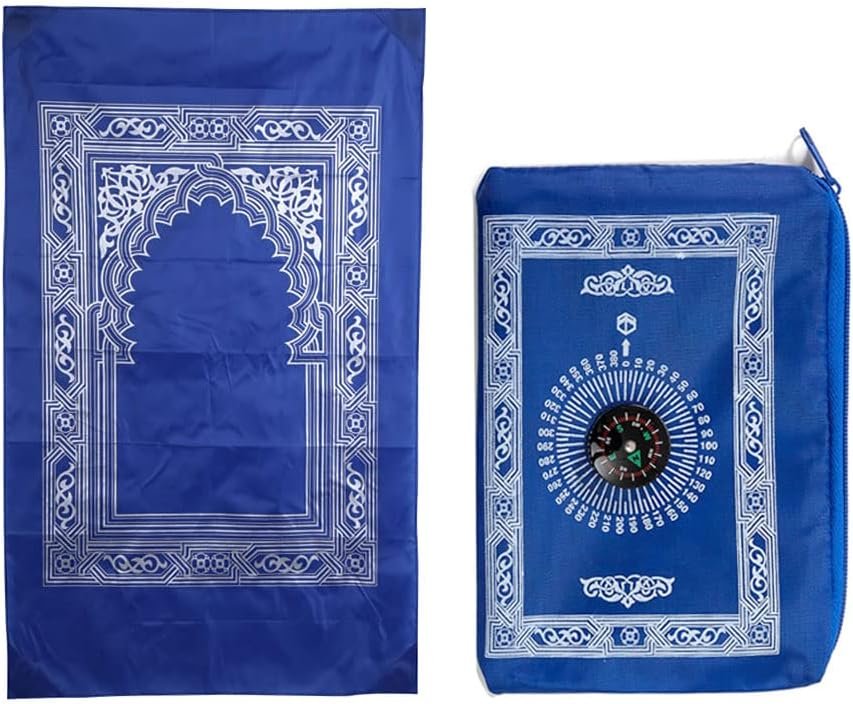 1 Piece Prayer Mat, Musilm Prayer Mat, Polyester Prayer Rug, Portable Travel Prayer Mat, Travel Prayer Rug with Compass, for Muslim Prayer, Ramadan(Blue, 60CMx100CM)
