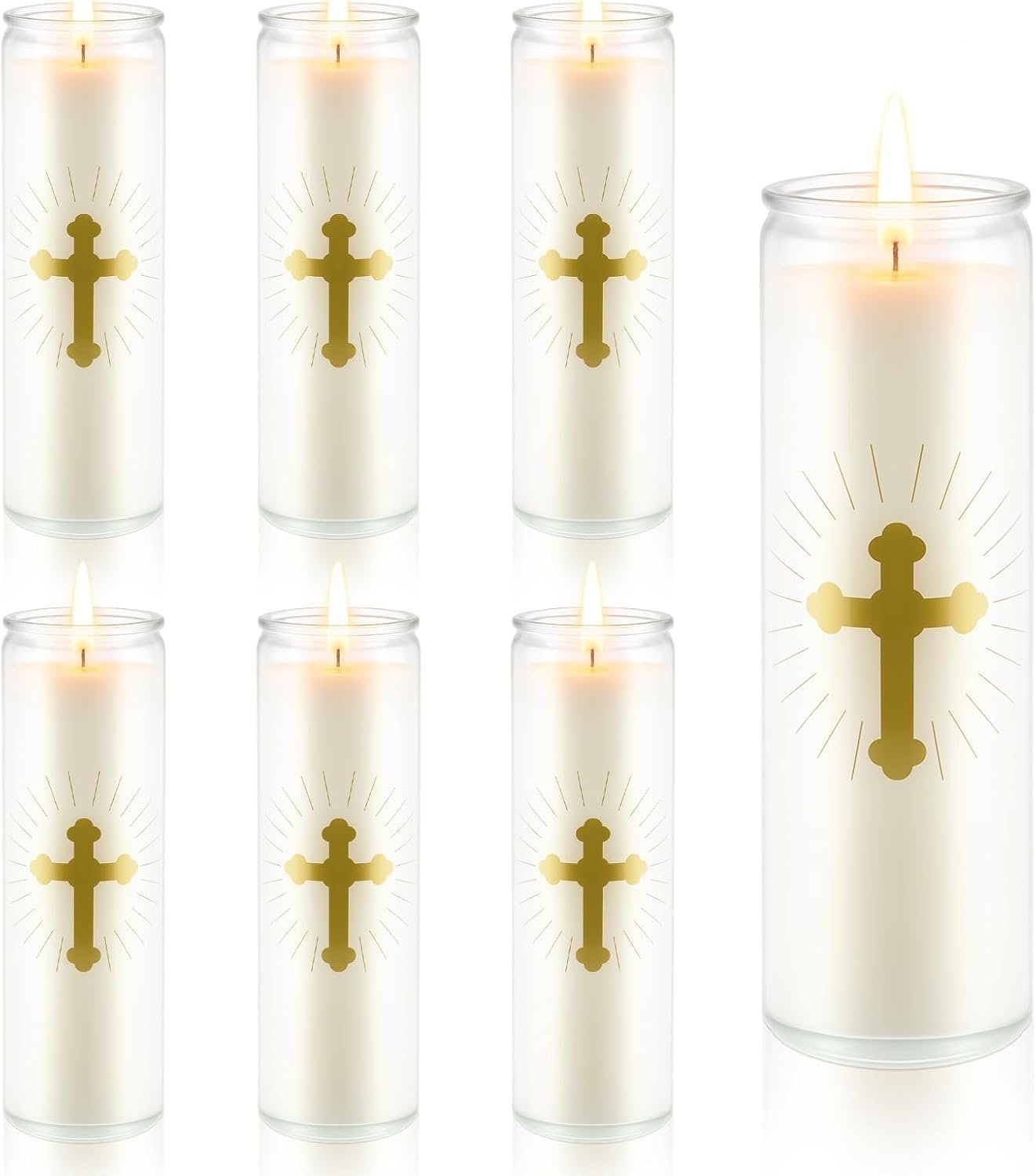 6 Pcs Natural Soy Wax Prayer Candles 7 Day Devotional Candle in Glass 100 Hours Long Burn Time Religious Catholic Christian Spiritual Decor for Memorials Vigil Church Home Altar Bless Novena