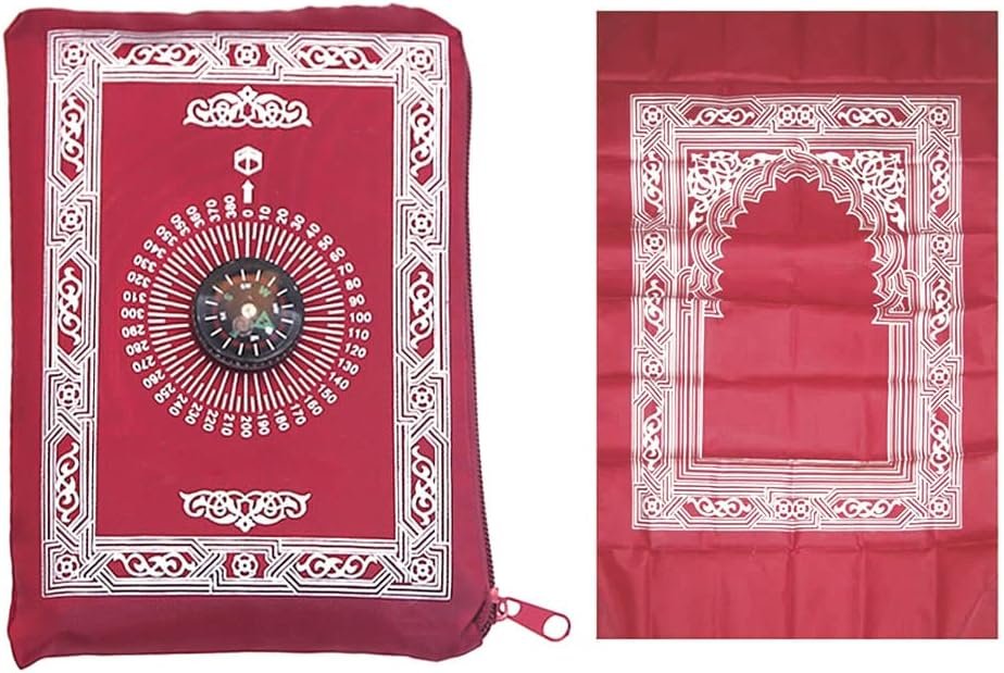 Islamic Prayer Mat,Muslim Prayer Carpet,with Compass Pocket Sized Carry Bag,1 Pieces Muslim Travel Prayer Mat and Attached Compass,Islamic Prayer Rug,with Compass,Red