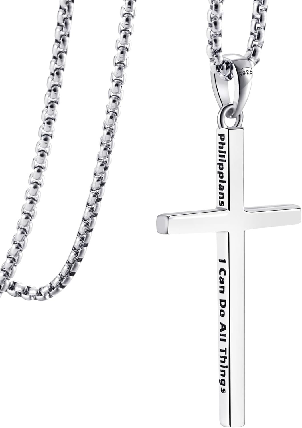 LOFITOR Sterling Silver Cross Necklace for Men Women 18K Gold Plated Bible Verse Dainty Cross Necklace 2mm Stainless Steel Square Rolo Chain S925 Crucifix Pendant Necklace Faith Jewelry Present 16-26 Inches