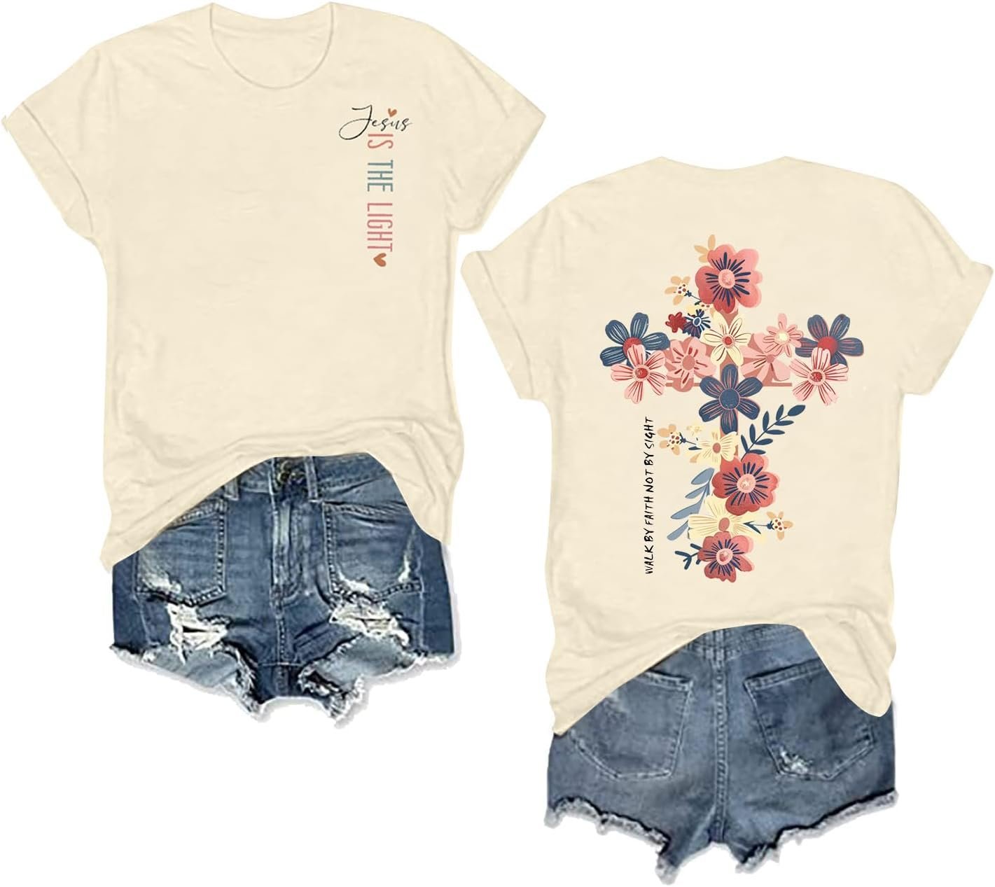 Christian Bible Verse Graphic T Shirts Women Jesus is The Light Print Tees Religious Gift Inspirational Casual Tee Tops