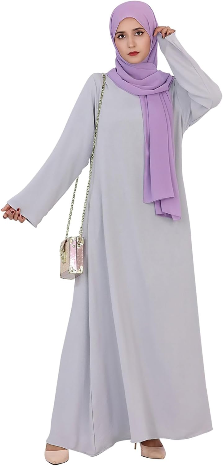 Solid Color Women Abaya Modest Muslim Prayer Robe Long Sleeve Dubai Maxi Dress Islamic Lightweight Dress