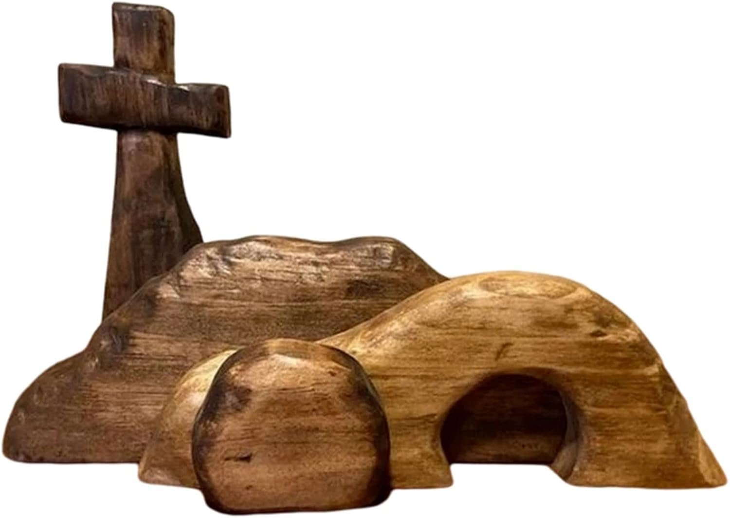 Easter Resurrection Scene Set The Empty Tomb Easter Scene and Cross,Wooden Jesus Nativity Christ Statue Decoration, Handcrafted Cross Figurines Decor Christian Home Wall Shelf Ideas(B)