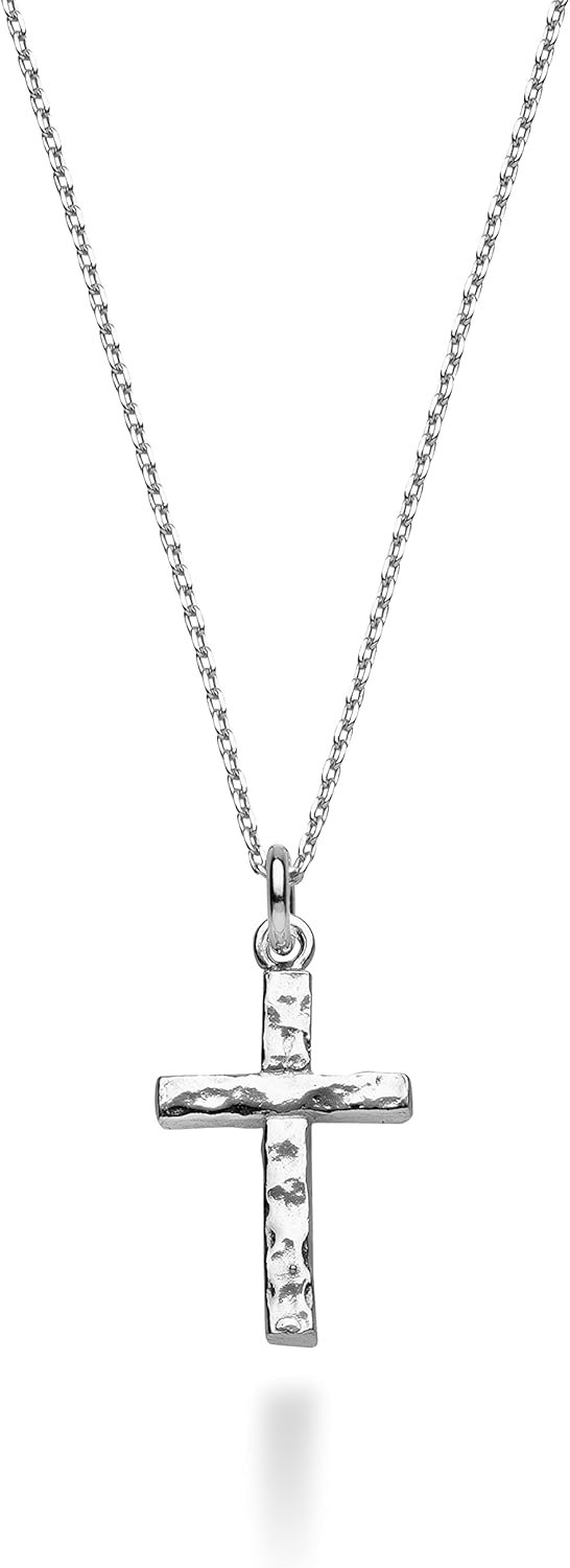 Miabella 925 Sterling Silver or 18Kt Yellow Gold Plated 925 Sterling Silver Italian Hammered Cross Pendant Chain Necklace 18 Inch Made in Italy