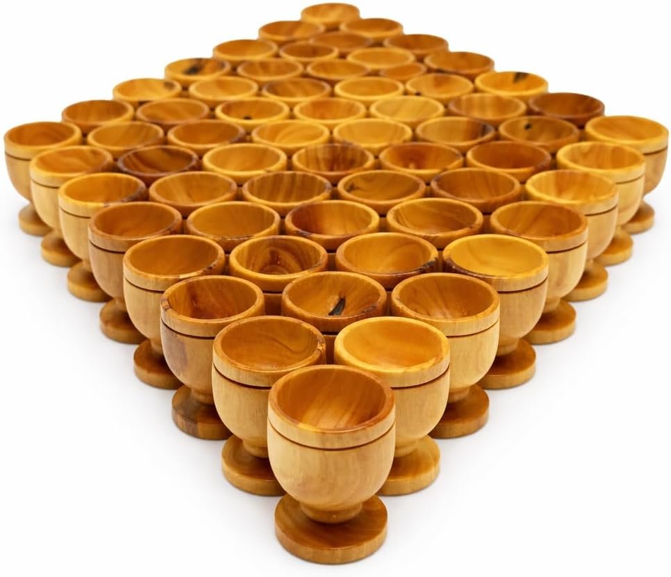 Zuluf Olive Wood Mini Very Small Communion Cups Set of 60 Wooden Chalice Goblets for Church Wine Worship Services Holy Land Bethlehem 1.6 Inch