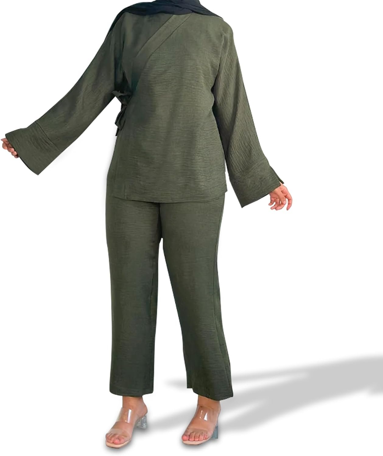 Dubai Style Luxury Modest Dress with Crossed Top and Pants – Premium and Breathable Two Piece Sets
