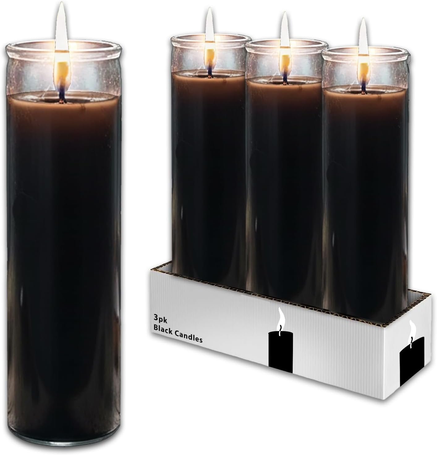 Black Prayer Glass Candle Set – 3 Pack Slightly Scented Black Prayer Candles for Vigils, Prayers, Cemetery, Blessing Ceremonies | Bulk 8″ Candle Kit