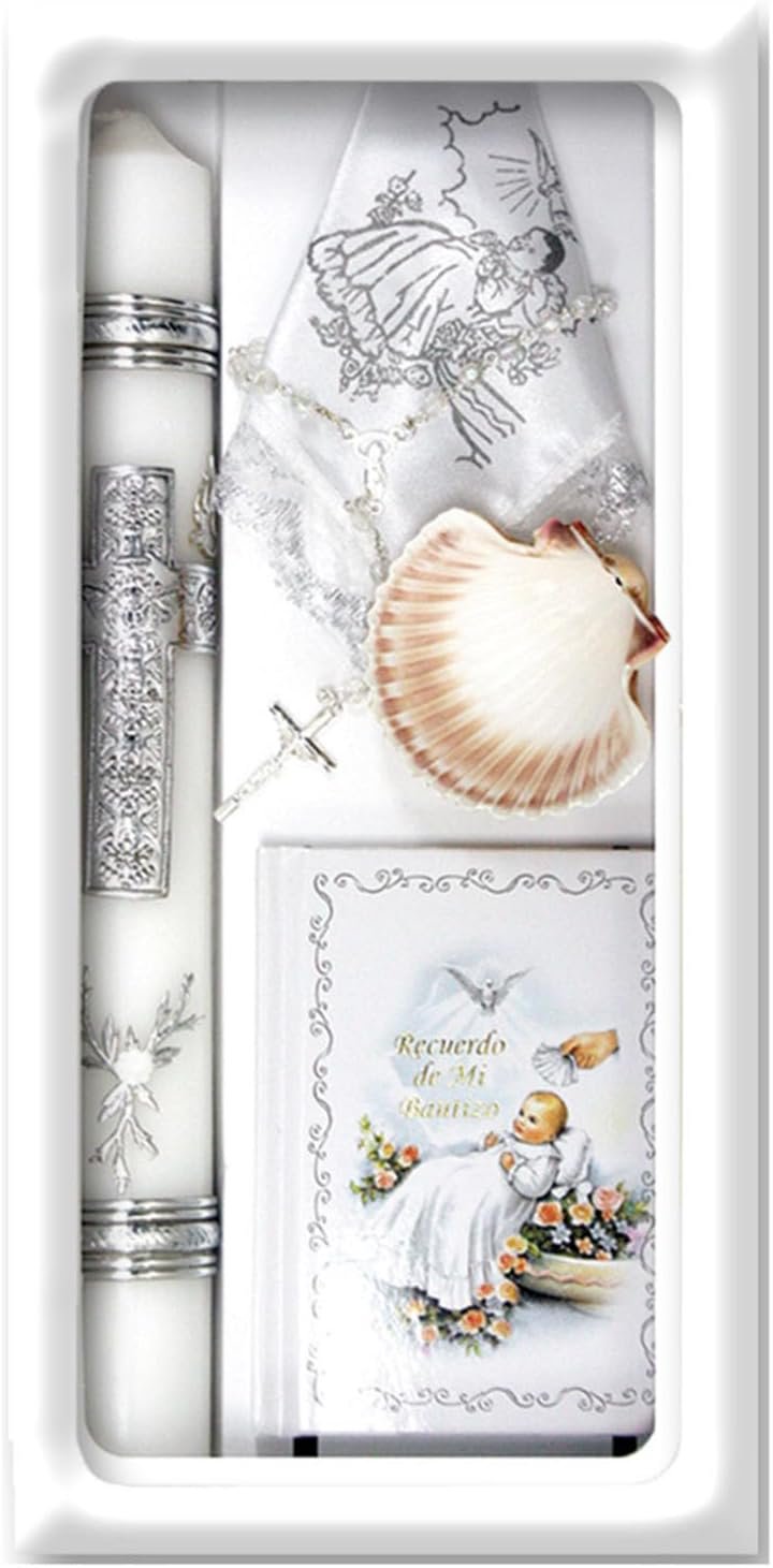 Pink Princess Baptism Candle Set for Boys Girls – Baptism Set Catholic with Candle – Velas para Bautizo de Niño Set Niña (Silver) (SFI5000)