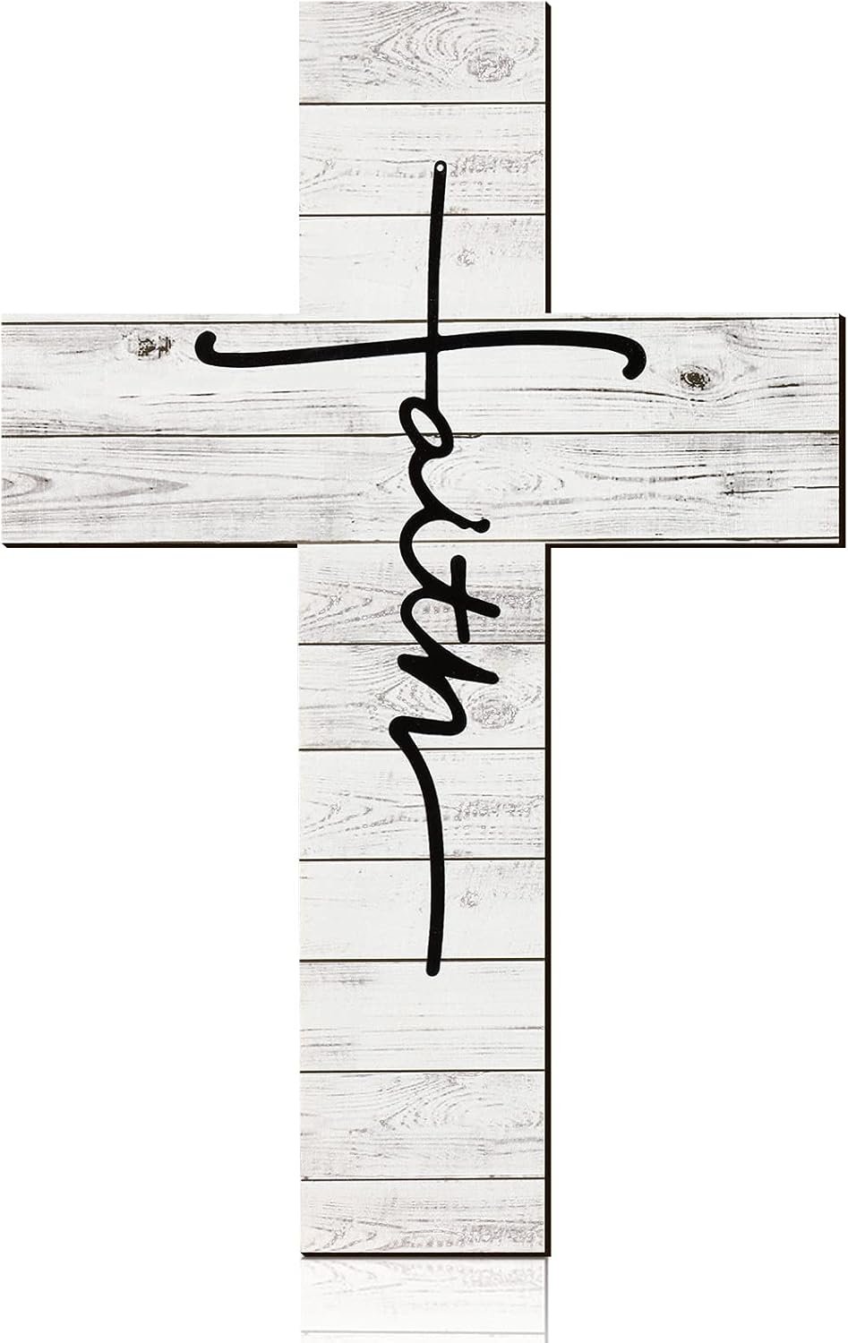 Jetec Faith Cross Wall Decor Wood Hanging Sign Christian Wooden Wall Art Gift Vintage Religious Cross Faith Spiritual Sculpture for Farmhouse Home Decoration, 12 x 8 Inch