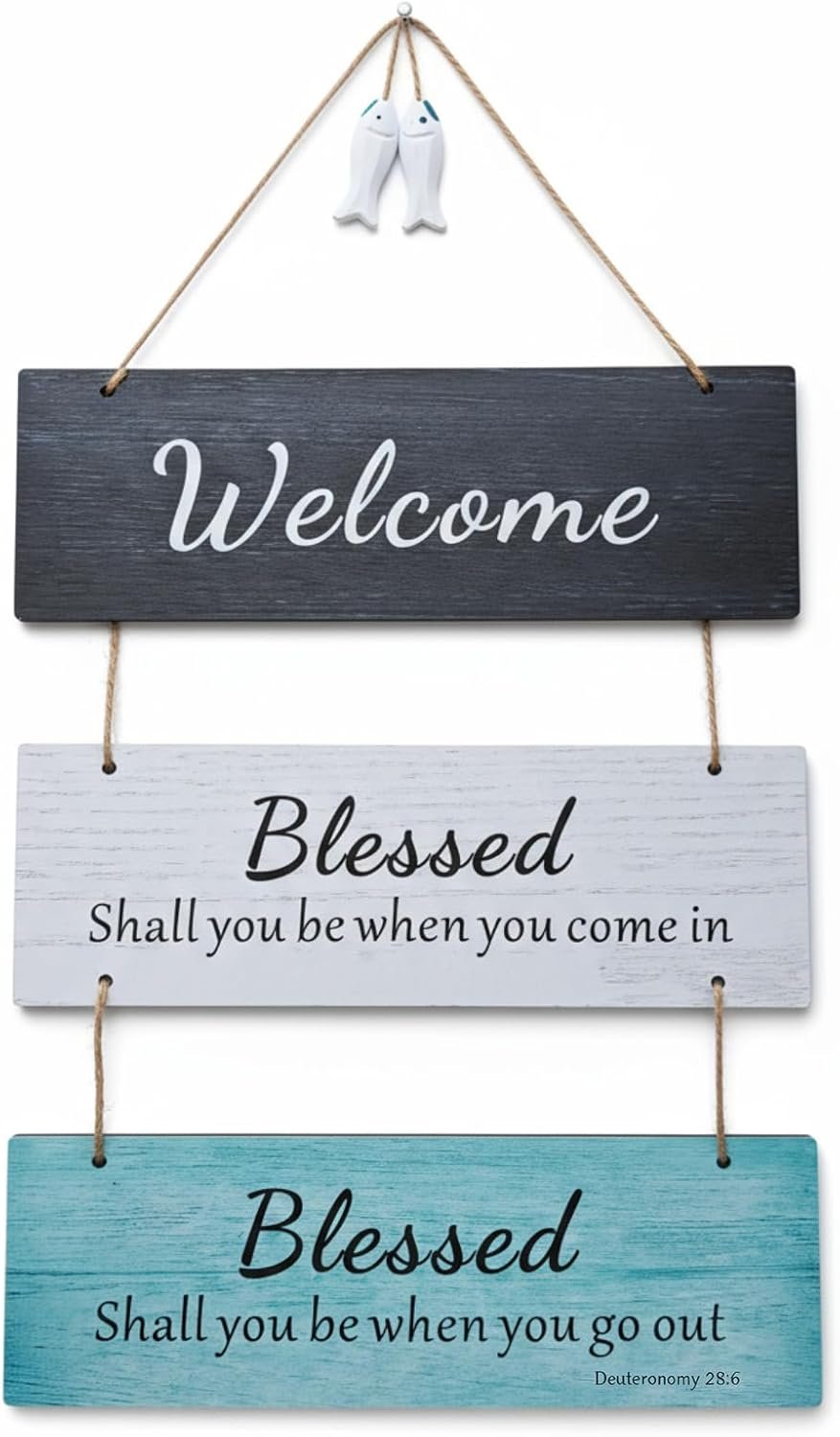Christian Wall Art Decor Wooden Welcome Sign for Front Door Plaques with Bible Verses – Wall Decorations Bible Verses with “Welcome” & Blessed Quotes – Rustic Hanging Plaque for Home Entryway, Farmhouse Porch Decoration (11.8″x3.9″ Each)