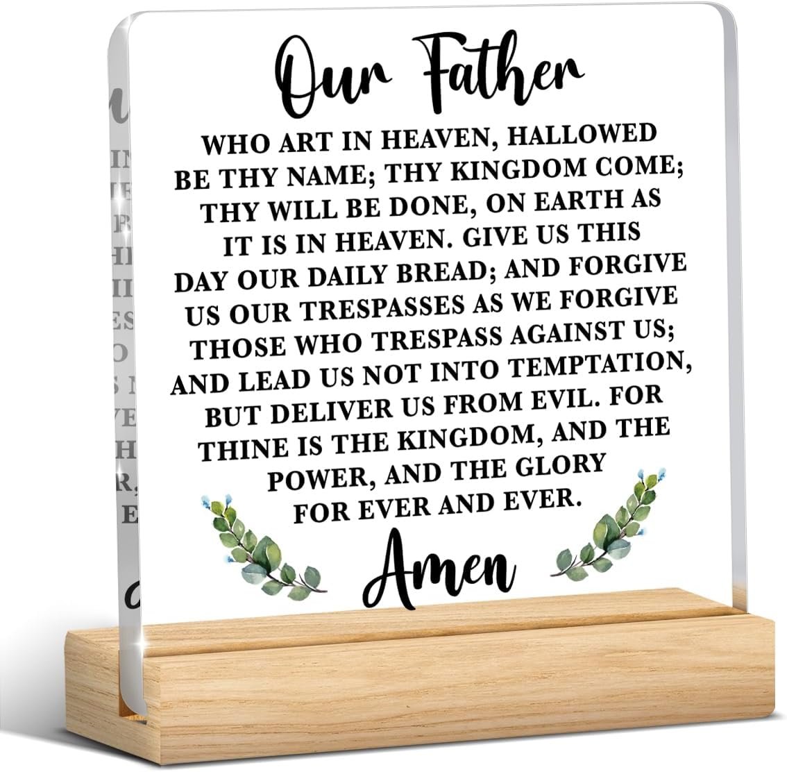 The Lords Prayer Bible Verse Office Desk Decor, Our Father Prayer Religious Gifts, Christian Home Decor for Women Men Sister Mother, Acrylic Table Sign Halloween Christmas Thanksgiving Birthday Gifts