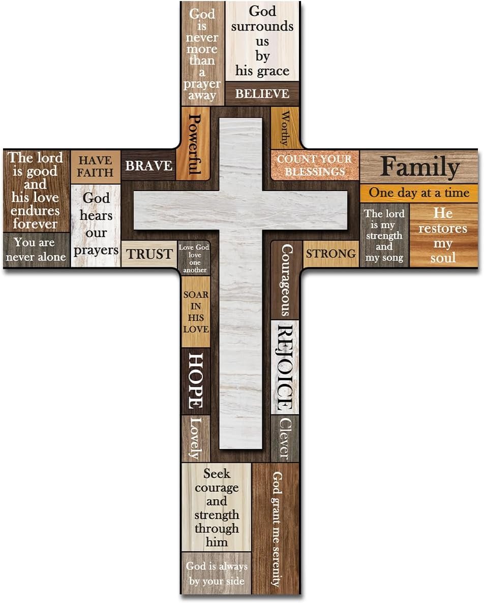 Biblical Verse Cross Wall Decor – Christian Wooden Cross – Christian Wooden Hanging Decorations for Home Easter Christmas Farmhouse Kids Room, 8×10 Inches -A01