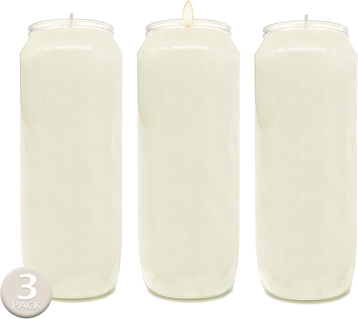 Hyoola 9 Day Prayer Candles 7 inch Tall Pillar Candles for Religious, Memorial, Party Decor, Vigil and Emergency Use – Vegetable Oil Wax in Plastic Jar Container, White (Pack of 3)