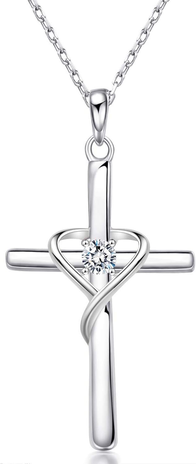 AmorAime 925 Sterling Silver Cross Necklace for Women Men 14K Gold Plated 5A CZ Birthstone Necklaces for Holiday