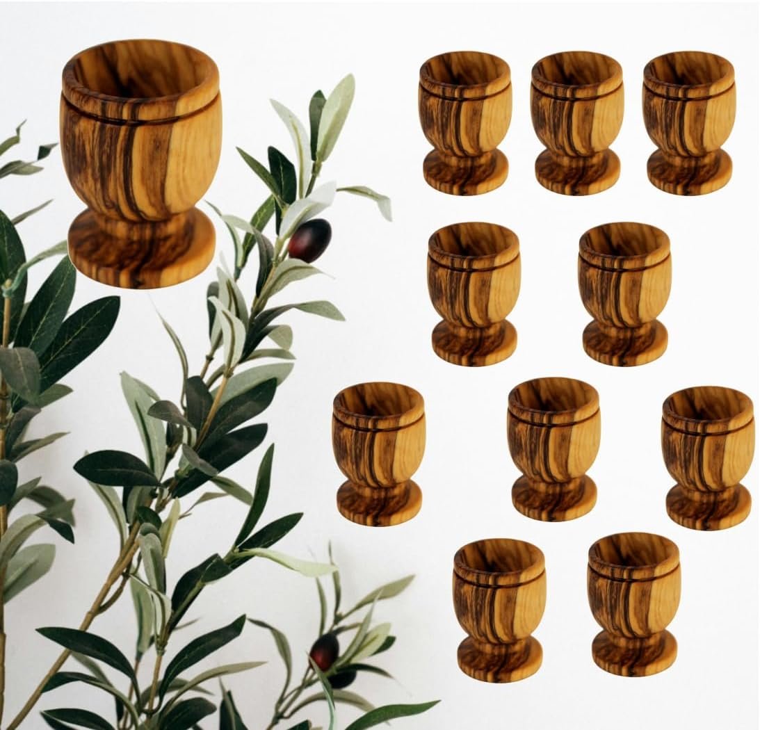 Holy Land Market Olive Wood Small Chalice or Goblet/Wine or Communion Church Cups (1.6 Inches High 0.2 oz) (10 Small Cups)