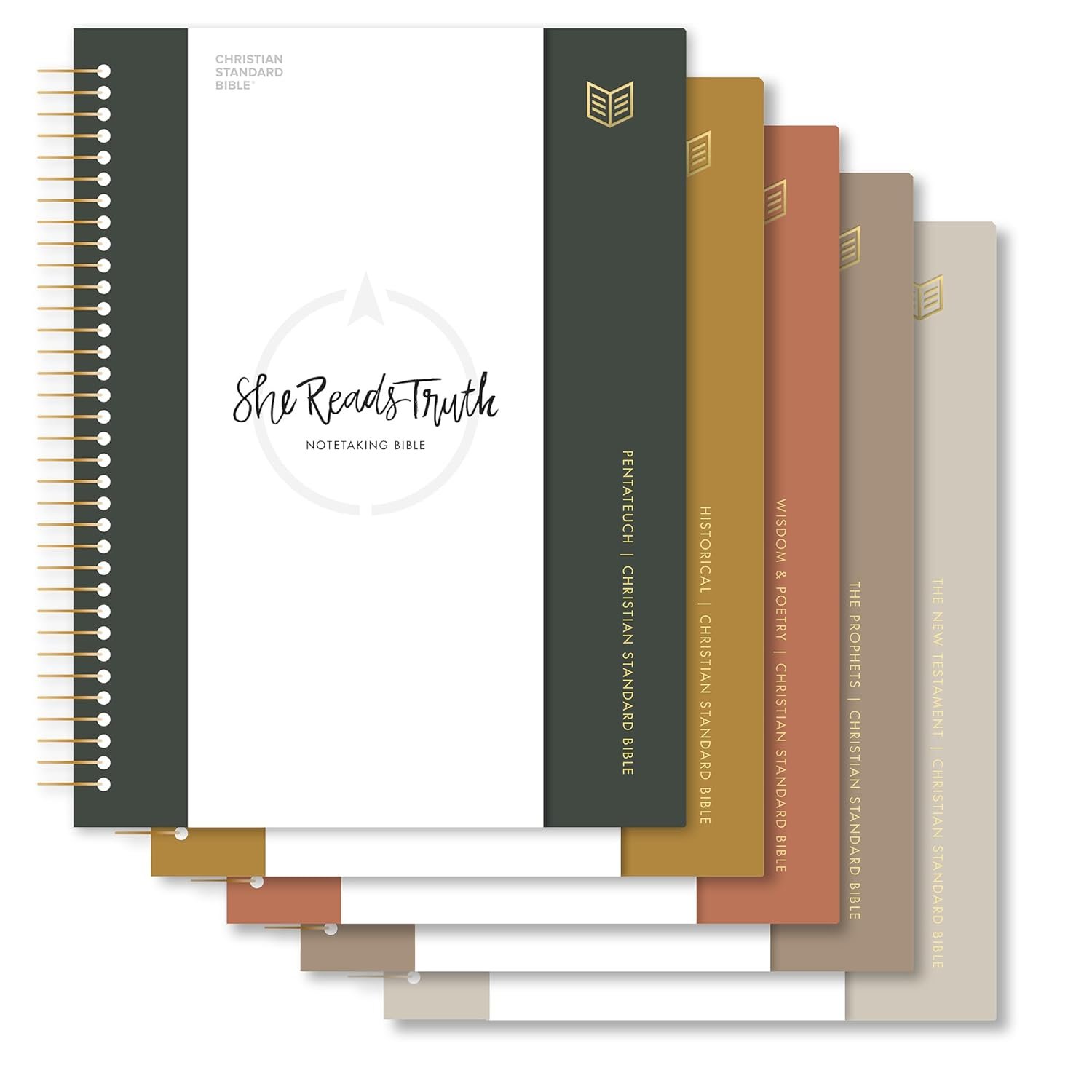 CSB She Reads Truth Spiral-Bound Notetaking Bible, Five-Volume Set, Hardcover, Black Ltr, Full Color, Inductive Layout, Wide Margins, Notetaking Space, Reading Plans, Scripture Art, Lay-Flat Spiral