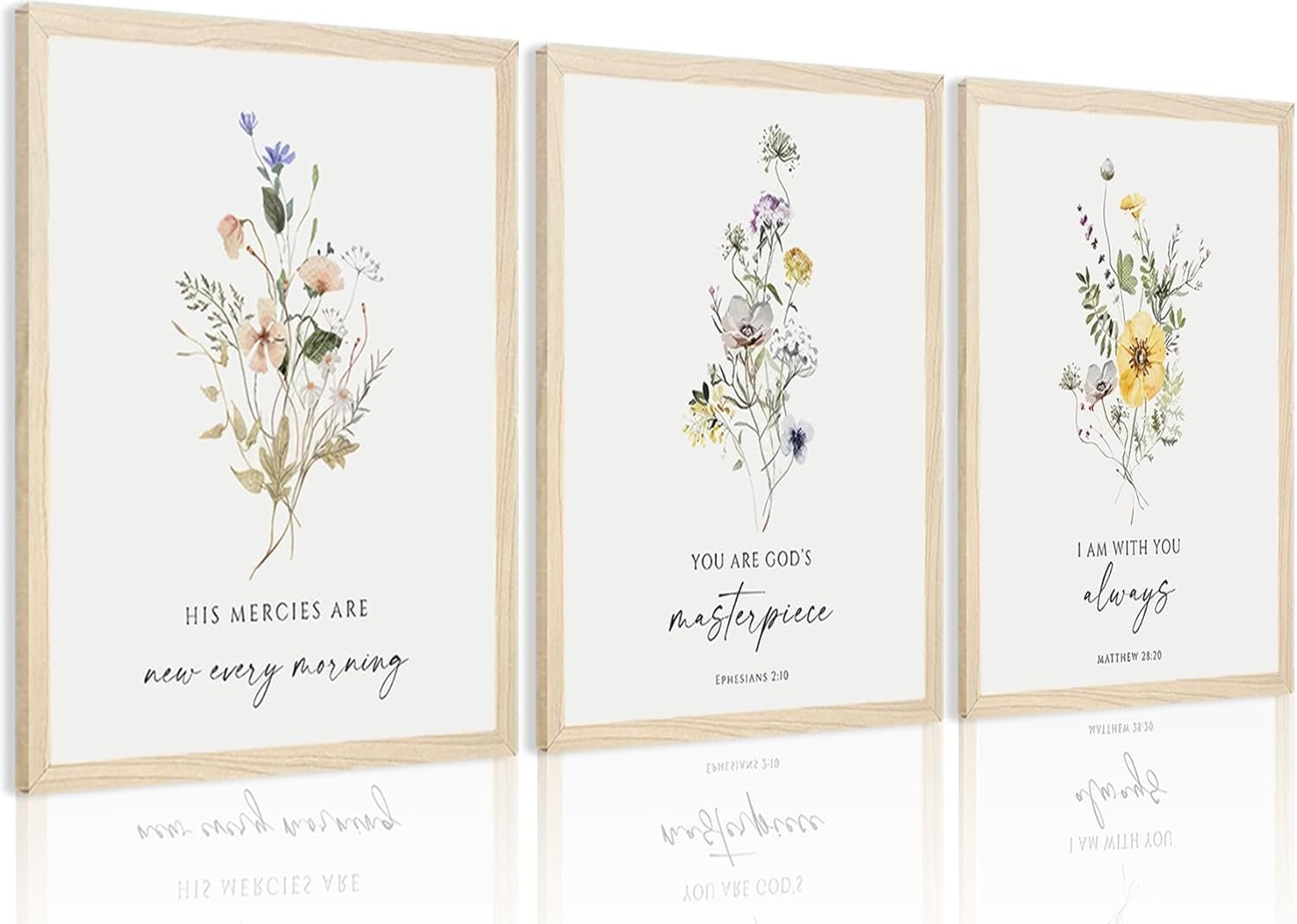 3 Pcs Christian Floral Scripture Canvas Wall Art Wildflower Bible Verse Posters Wall Decor Biblical Psalm Artwork Prints Prayer Room Painting Pictures for Living Room Bedroom 12×16 in Unframed