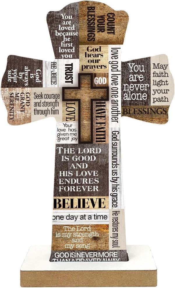 Qswo Wooden Crosses,Christians Cross Wall Decor,Spiritual Religious Wooden Crosses Plaque,Rustic Christian Cross Wood Hanger