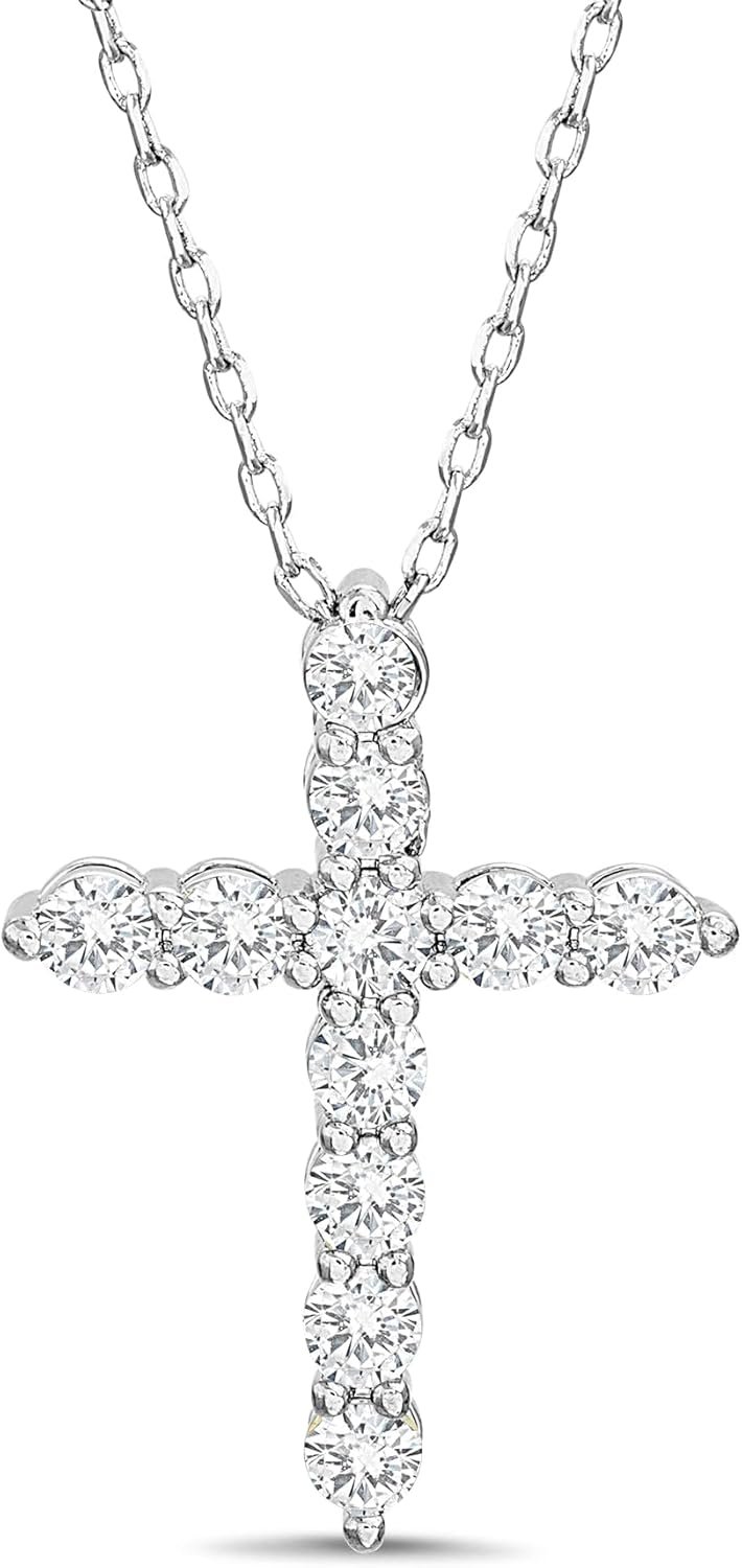 Cubic Zirconia Fashion Cross Necklace for Women 925 Sterling Silver