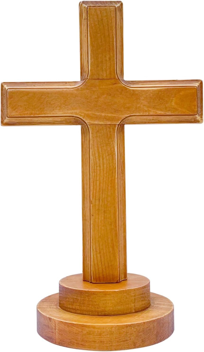 Cregugua Wooden Tabletop Wood Standing Cross for Church Prayer Home Decor 4x7x11 Inches