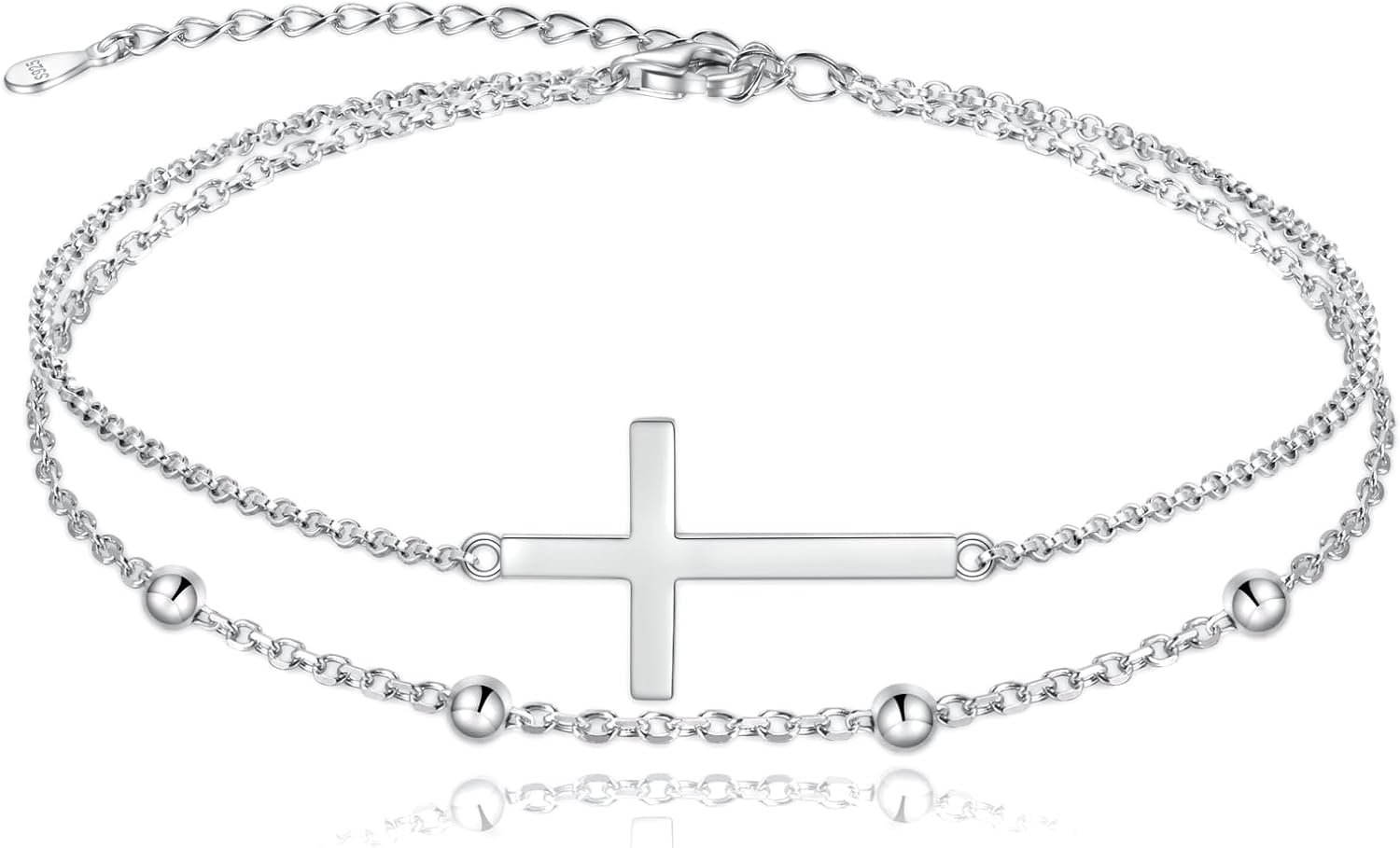 MANBU Sterling Silver Cross Bracelet for Women: Faith Cross Adjustable Bracelet Jewelry Faith Gifts for Teens