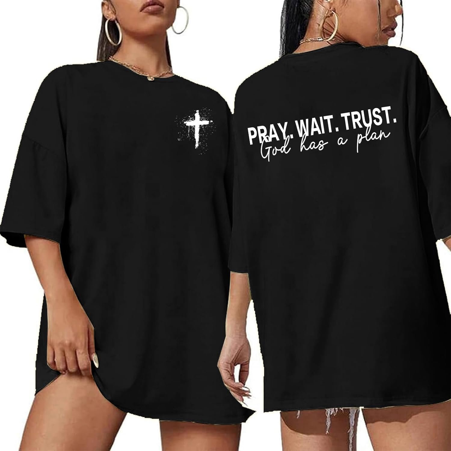 Tewmeu Oversized Christian Tshirts for Women God is Within Her Tops Jesus Faith Shirts Bible Verse Inspirational Graphic Tees