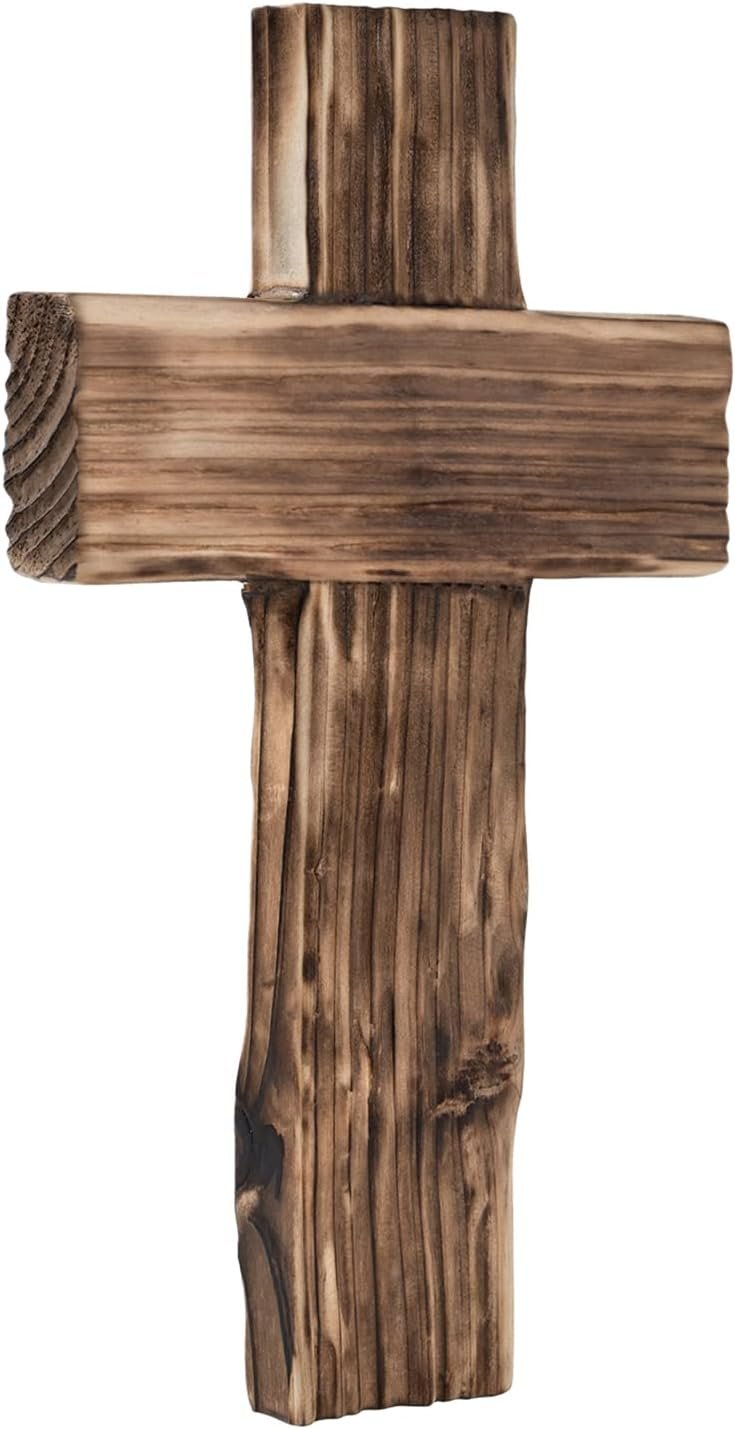 Christian Wood Cross Wall Decor – Minimally Primitive Wood with Textured Style Wooden Wall Hanging Cross Farmhouse Vintage Retro Home Decer (Minimalist Style)