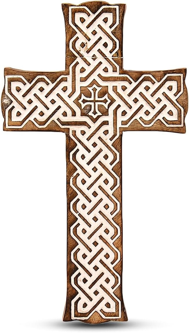 BHAVATU Cross Mango Wood Spiritual Rustic Christian Home Decor | Unique Hand-Carved Wooden Symbol of Faith (10″ x 4″ x 0.75″)