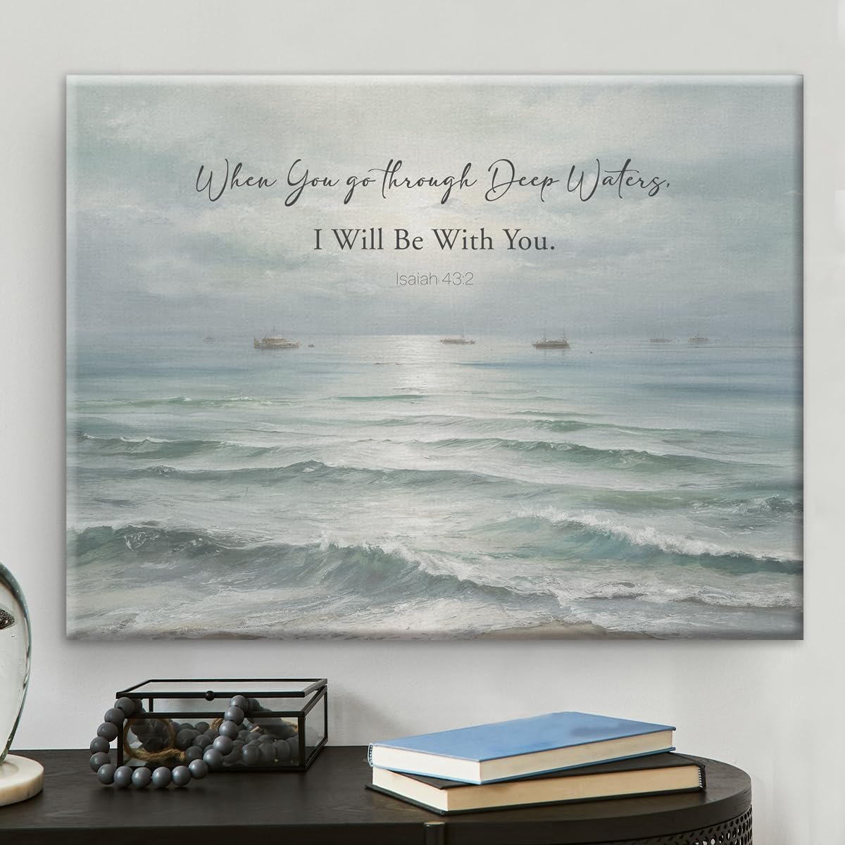 Bible Verse Canvas Wall Art Christian Poster Isaiah 43:2 I Will Be with You Watercolor Scripture Print Picture Artwork Framed for Home Office Decor 8×10 Inches, Christian Gifts