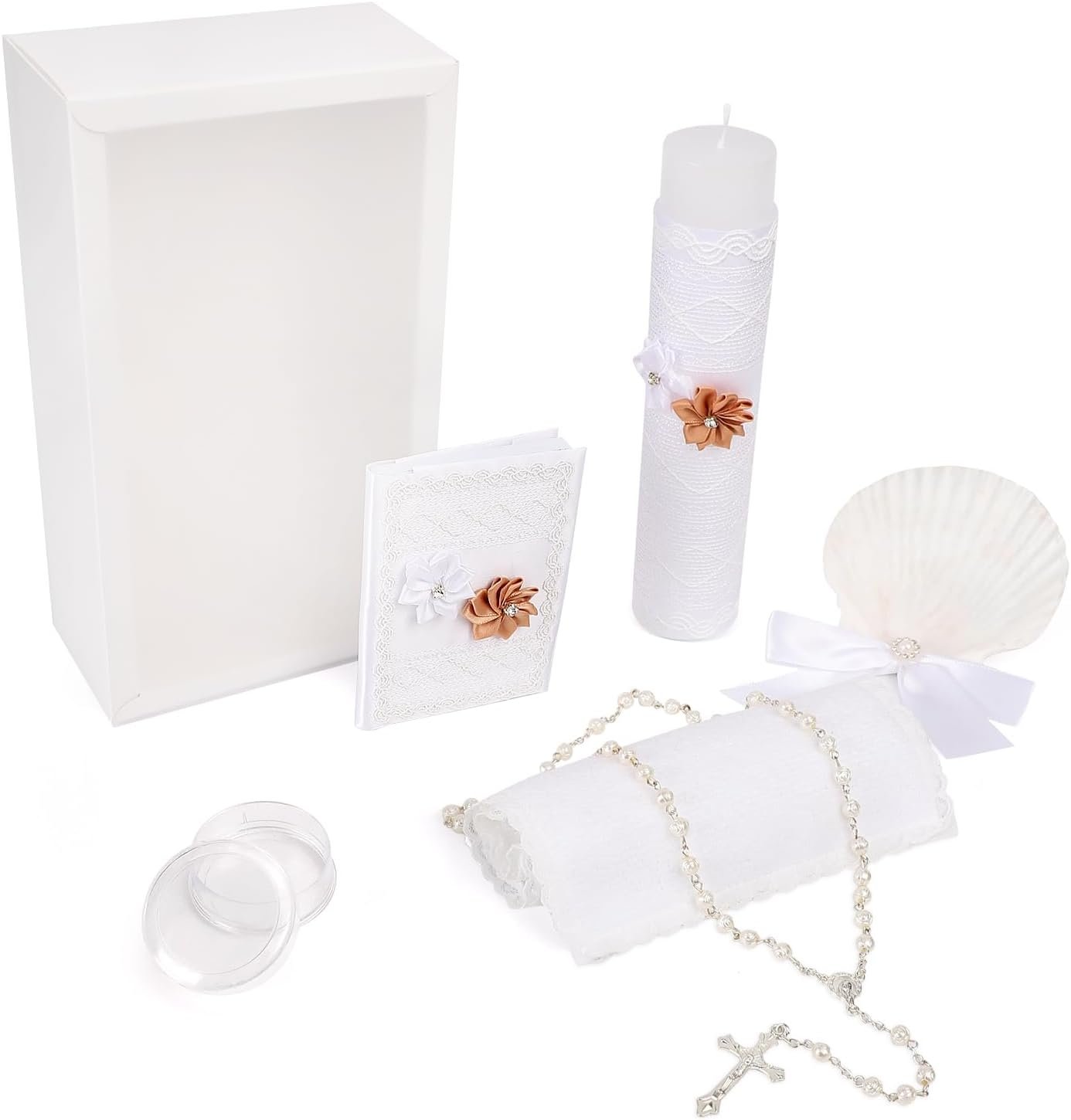 5 PCS Baptism Candle Set for Boys and Girls,Baptism Kit Catholic Candle,Towel,Shell,Rosary andBible for Baptismal Christening First Communion Gift,Velas para Bautizo De Niño o Niña