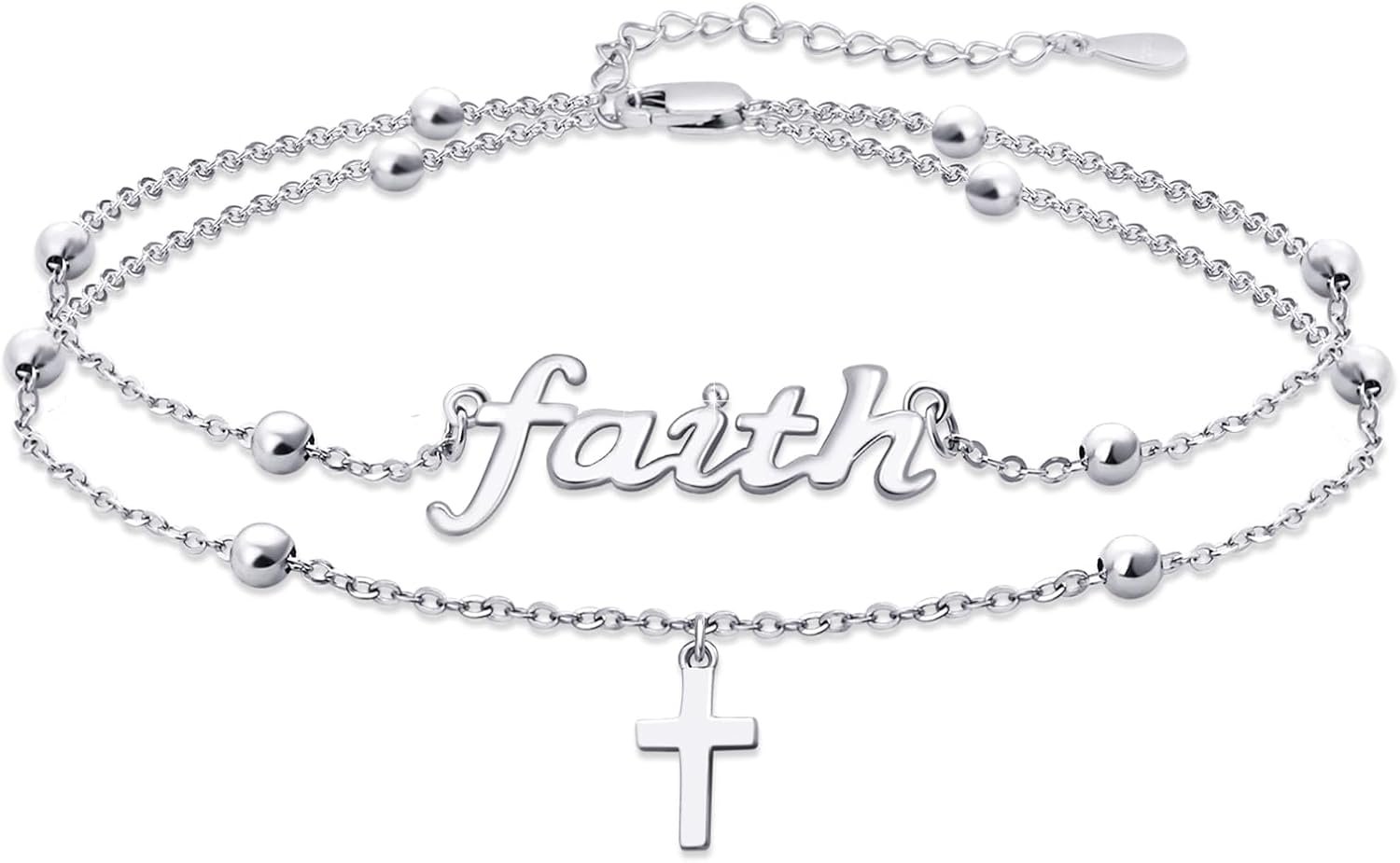 faith Bracelet,S925 Sterling Silver Faith Cross Double Layer Bracelets Christian Jewelry for Women