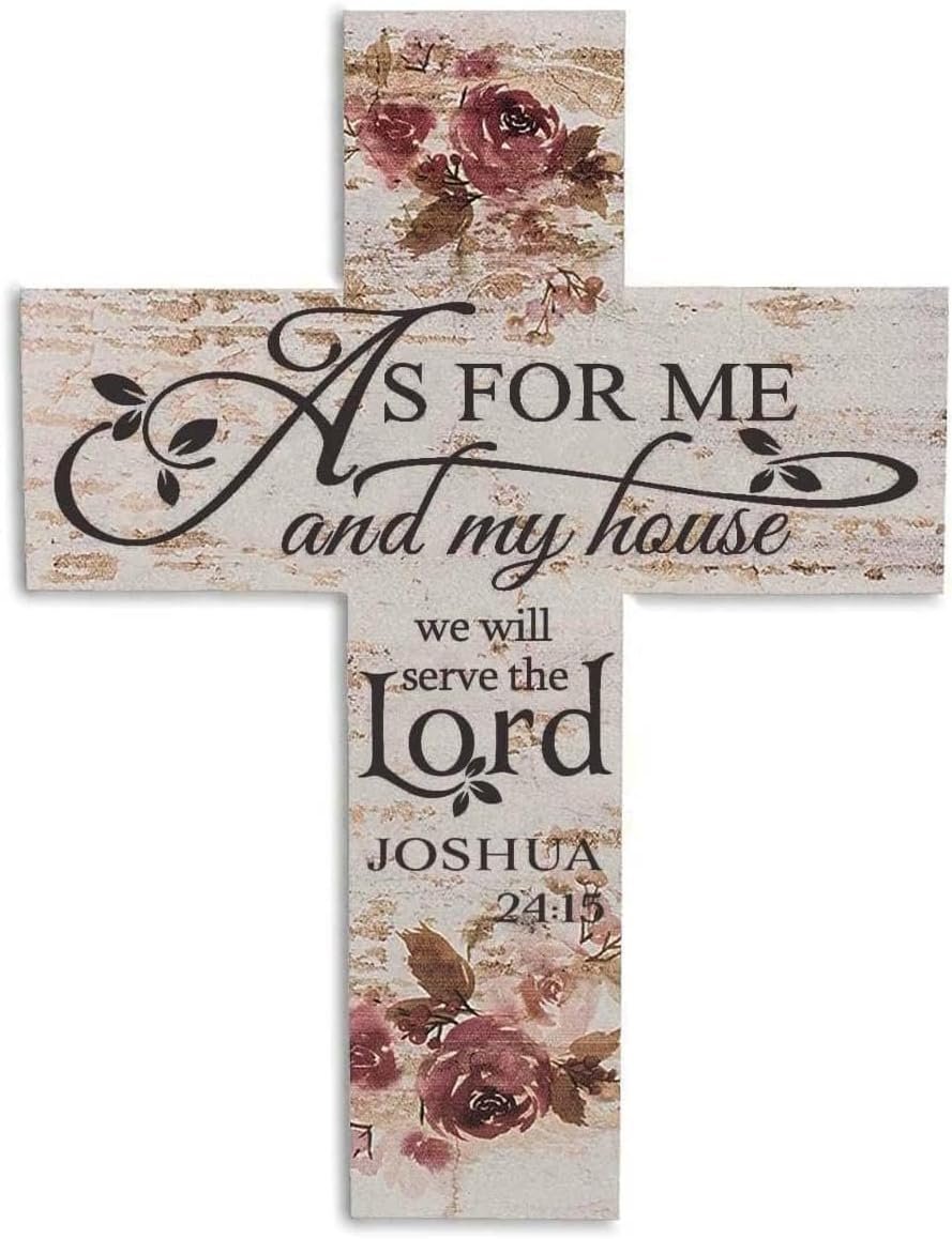 Cross Wood Sign, As for Me and My House, We Will Serve The Lord Christian Wooden Signs Kitchen Home Wall Decorative Signs Wall Door Hanging Decor Signs Living Room Cross 8 X 12inch (21.5cm x 30cm)