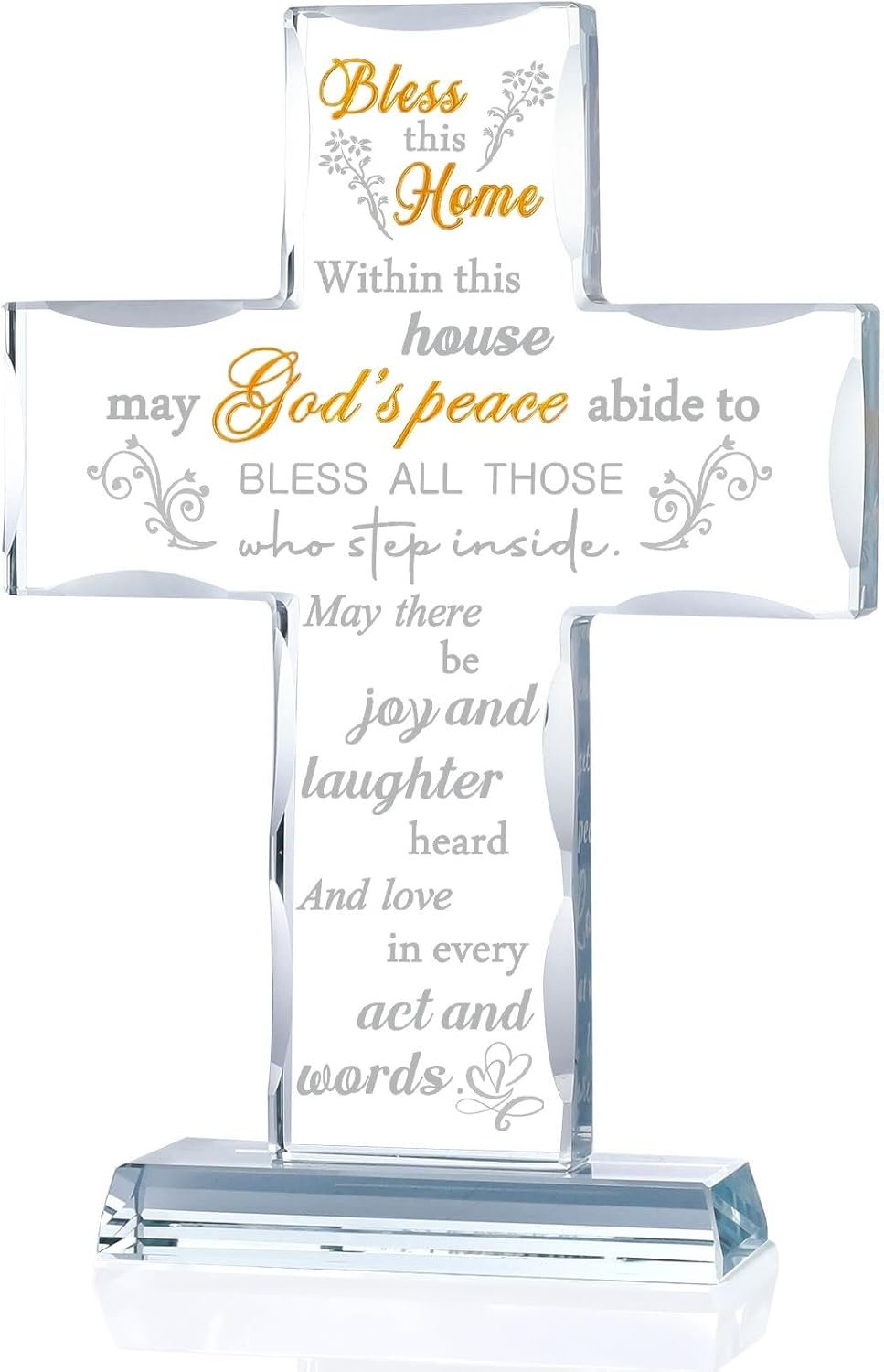Ornalrist Housewarming Gifts New Home Glass Stand Cross Religious Keepsake, House Warming Gift for Couples, Women, Men – Christian Families Decor