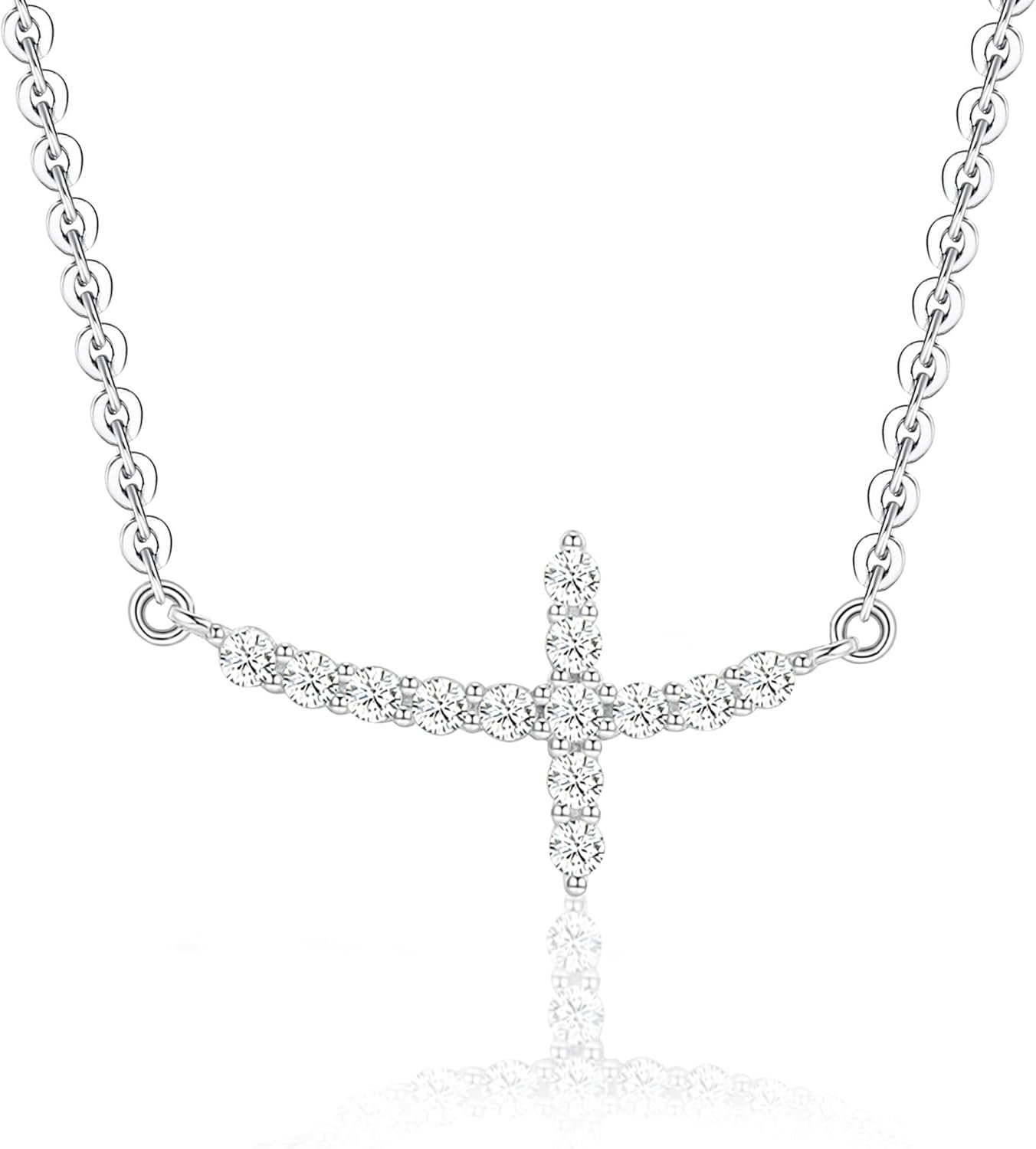 925 Sterling Silver Cross Necklaces for Women,4A CZ Sideways Cross Necklace 16-18 Inches Adjustable Chain,Hypoallergenic Dainty Christian Necklace Jewelry Gift