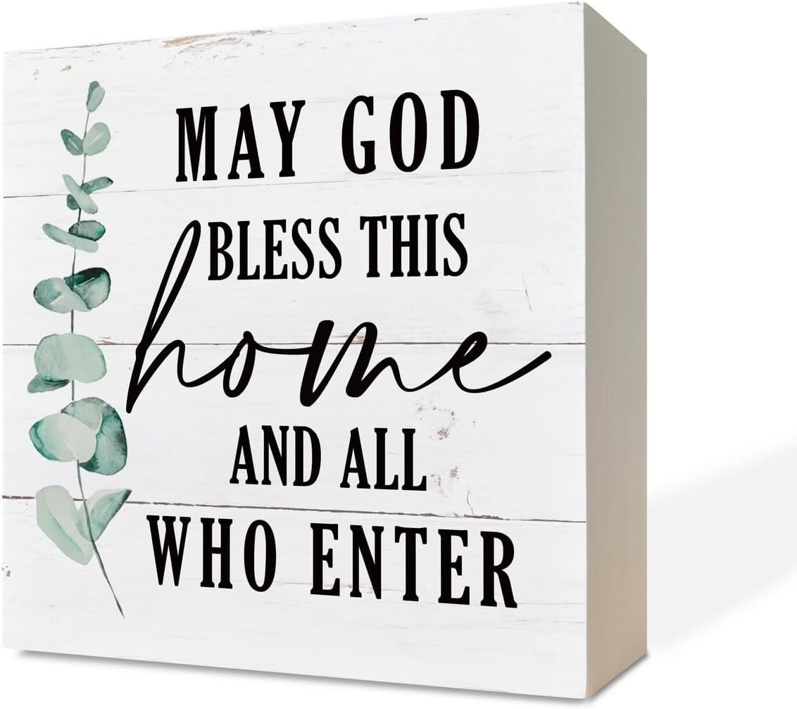 Christian Wooden Box Sign – Inspirational Table Sign, Front Door Decor, Home Decor, Farmhouse Artwork – May God Bless This Home