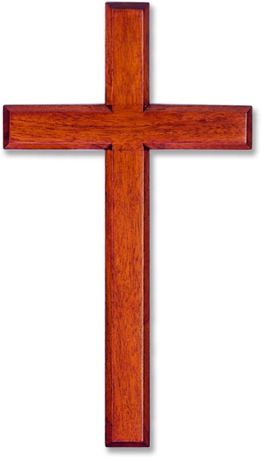 Wall Cross Solid Mahogany Wooden Carved, 6 x 12 Inches, White Box