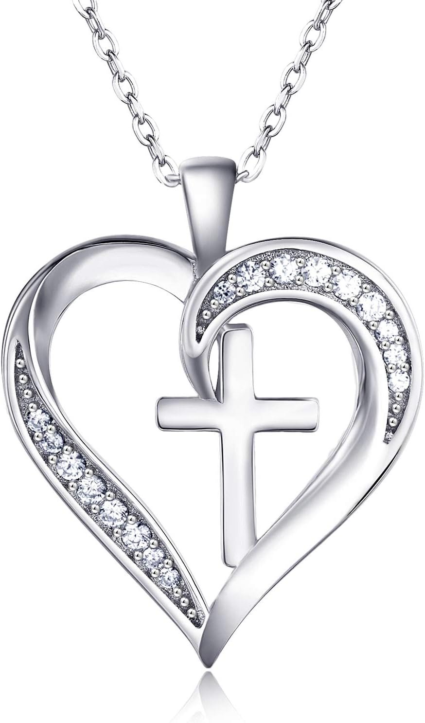 MISSLAN Cross Necklace for Women 925 Sterling Silver Cross Necklace Heart Necklaces for Women Chain Pendant Womens Necklaces