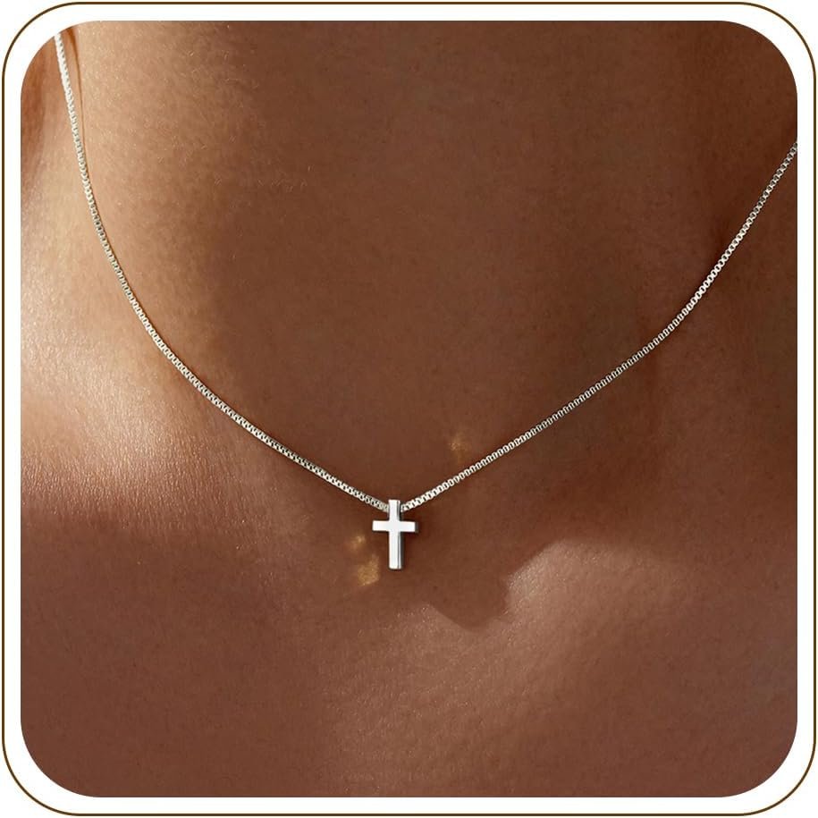 Graduation Gift for Her 2026 Cross Necklace for Women Teen Girls, Dainty 14K Gold Silver Plated Cross Choker Jewelry Non Tarnish Waterproof Cute Simple Small Necklace Christian Baptism Religious Faith Jewelry Gifts