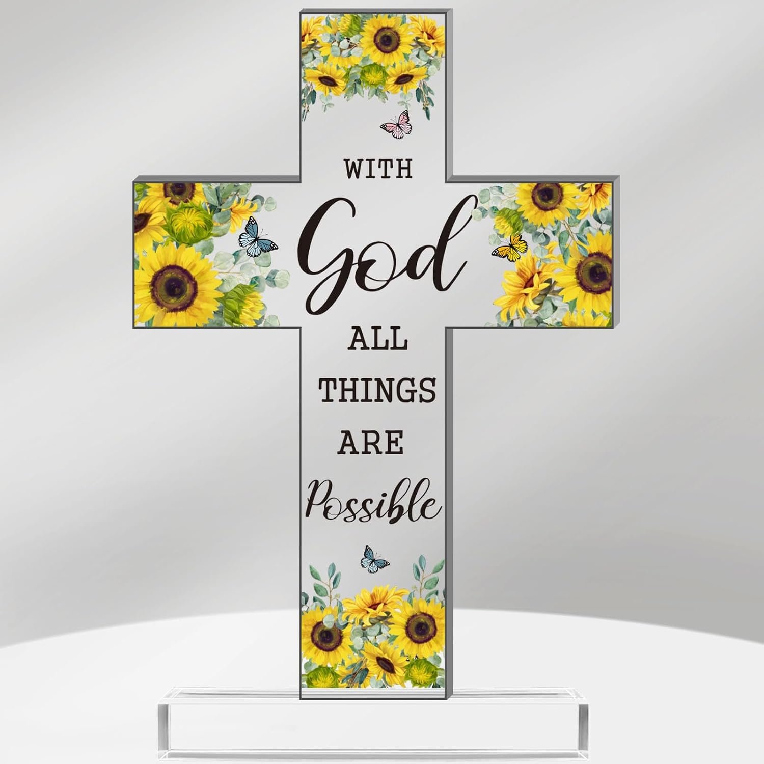 Chunful Christian Religious Gift for Women Acrylic Decorative Cross Standing Decor Jesus Catholic Bible Scripture Inspiration Gifts Cross for Mother Day Women Men Friends Coworker(Bright Style)