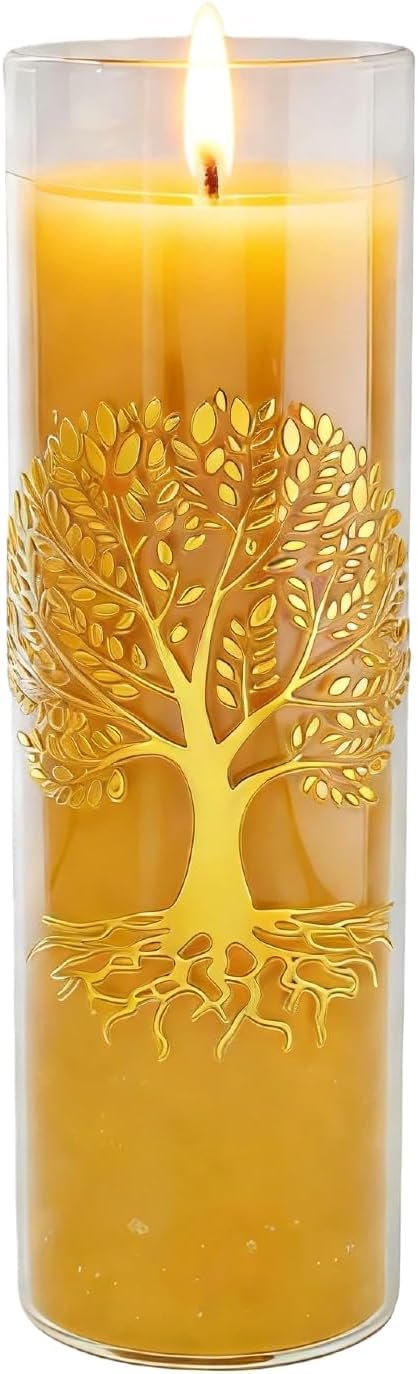 The Tree of Life Pure Beeswax Candles, Single Glass Pack – 80-Hour Burn Time, Clean Burning Long-Lasting Eco-Friendly Candle for Meditation, Prayer & Gift Giving
