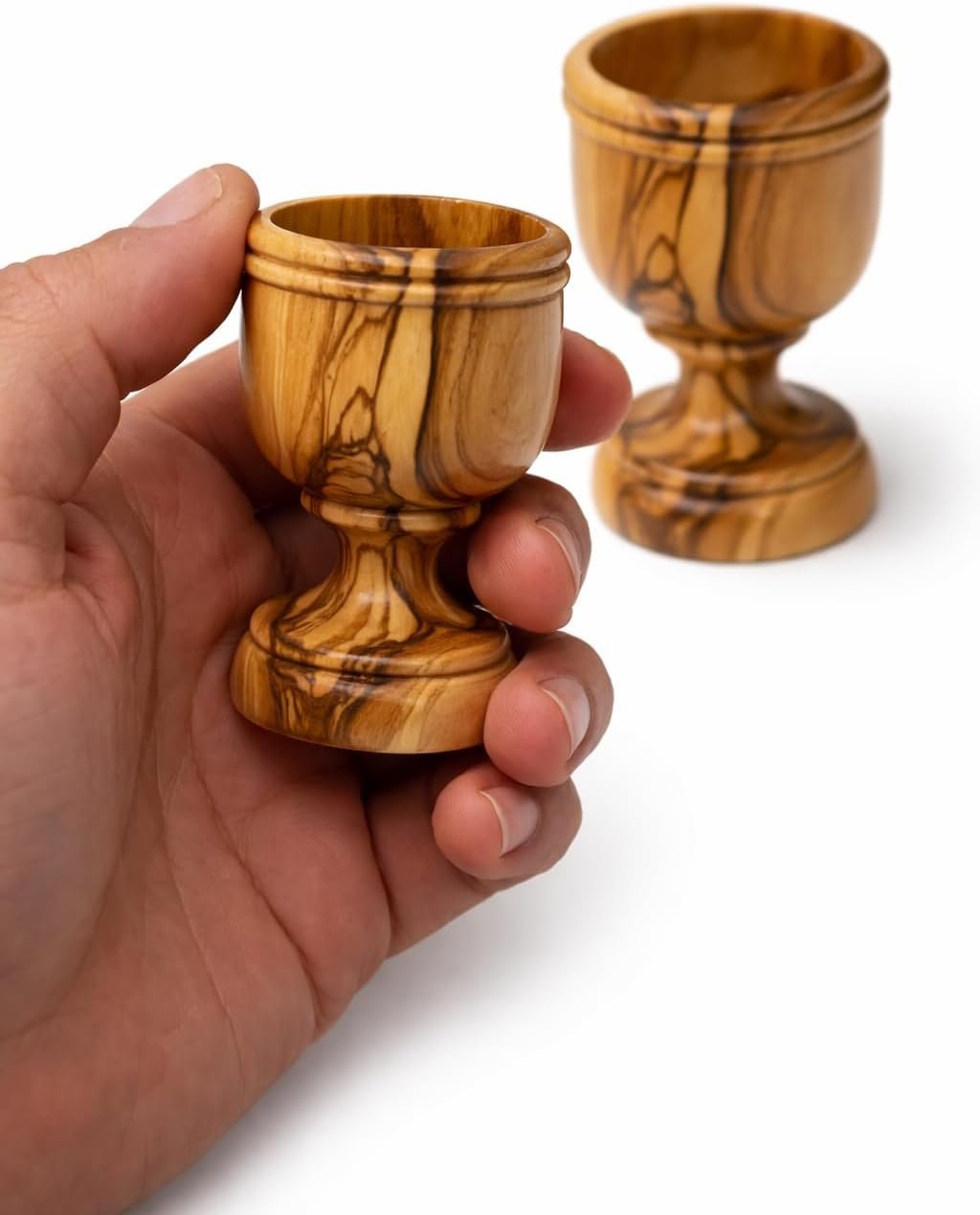Zuluf Olive Wood Communion Wine Cup Set of 2 | Small 2.8 Inch Handmade Chalice Cups from Bethlehem Holy Land | Religious Ceremony and Church Use | Hand Wash Only