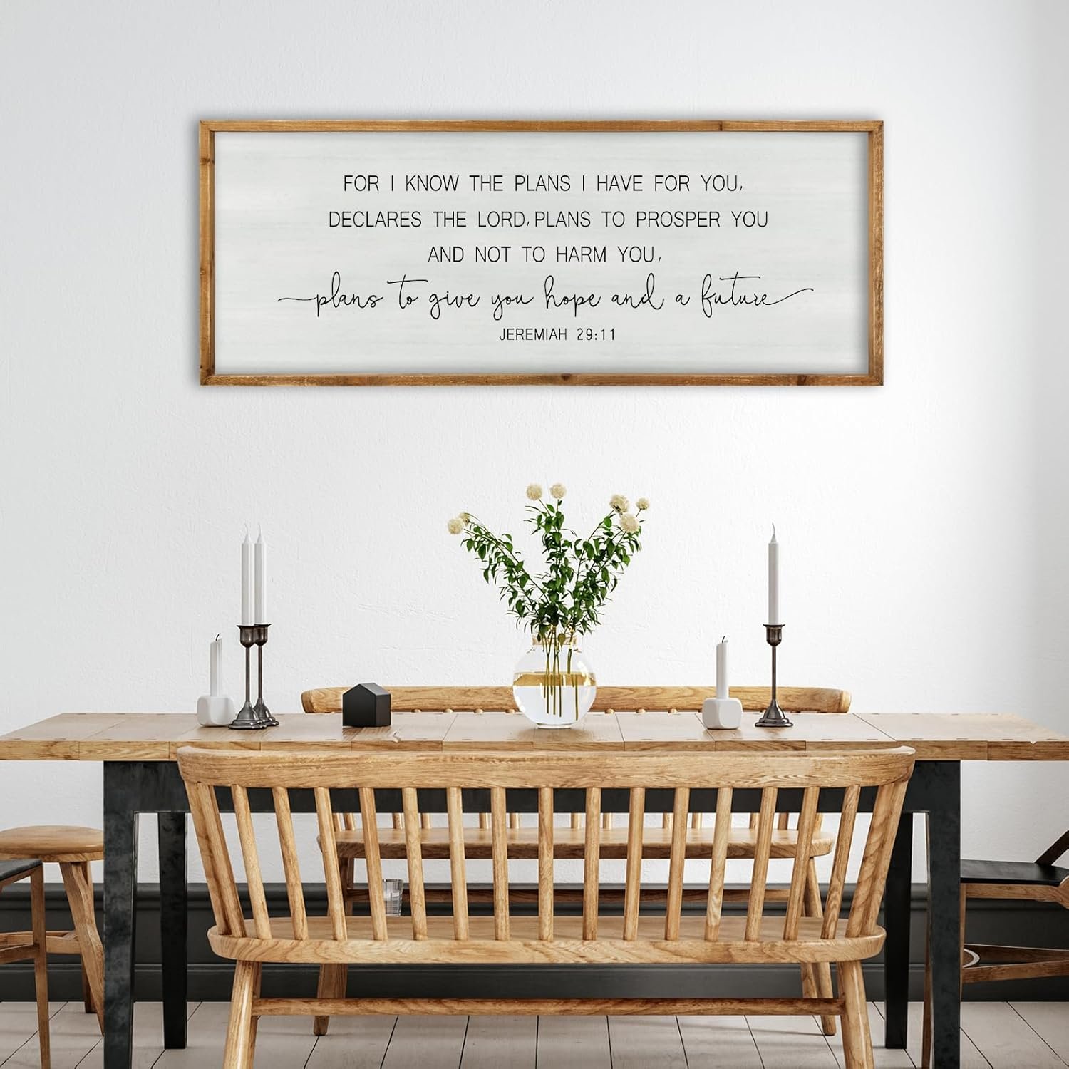ZZJJHYWGQ Bible Verse Wall Art Jeremiah 29:11 Print Sign 40″×15″ Christian Inspirational Quotes Decor For I Know The Plans I Have For You Large Religious for Living Room Office Wall Hanging (Wood)