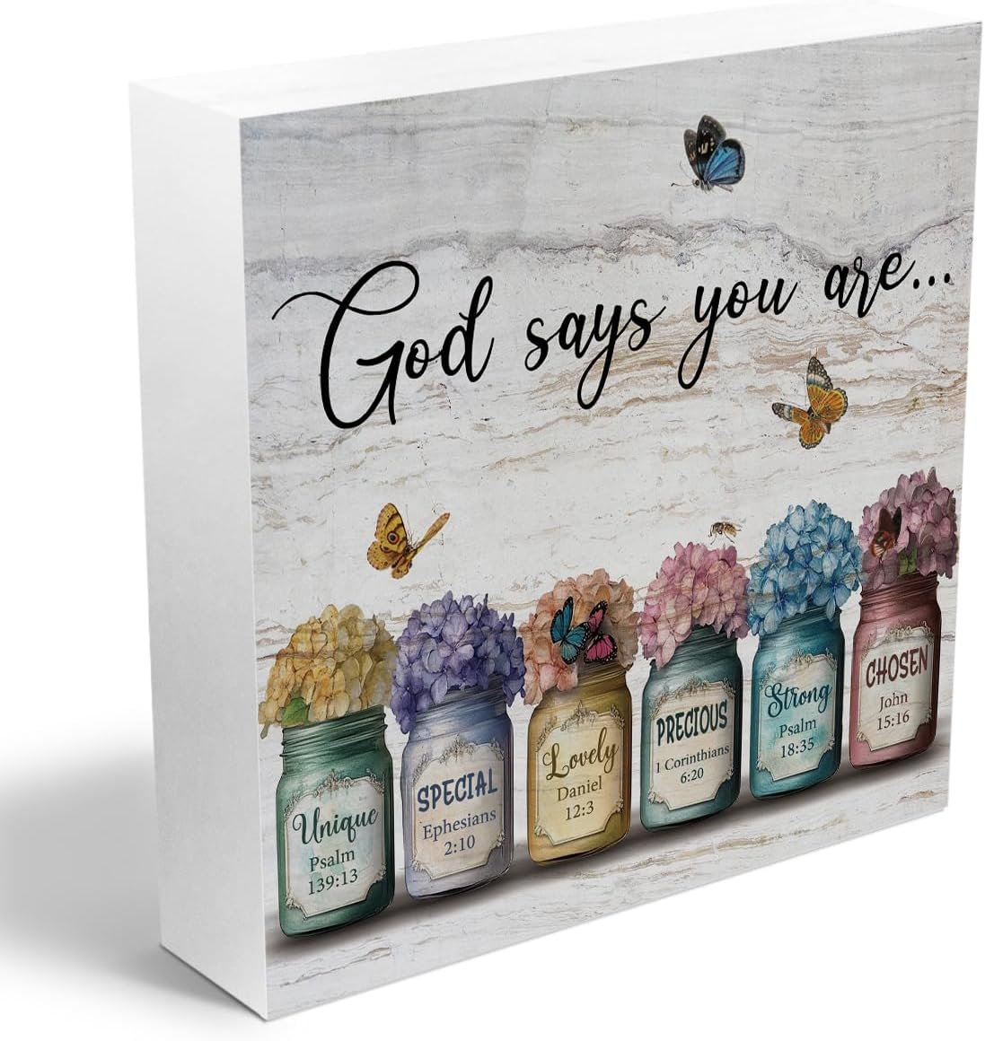 Inspirational Bible Verse Wooden Box Sign, Christian Gifts for Women, Rustic Farmhouse Home Living Room Office Bedroom Desk Table Shelf Decor, Spiritual Gifts Christian Decor Wood Block Plaque