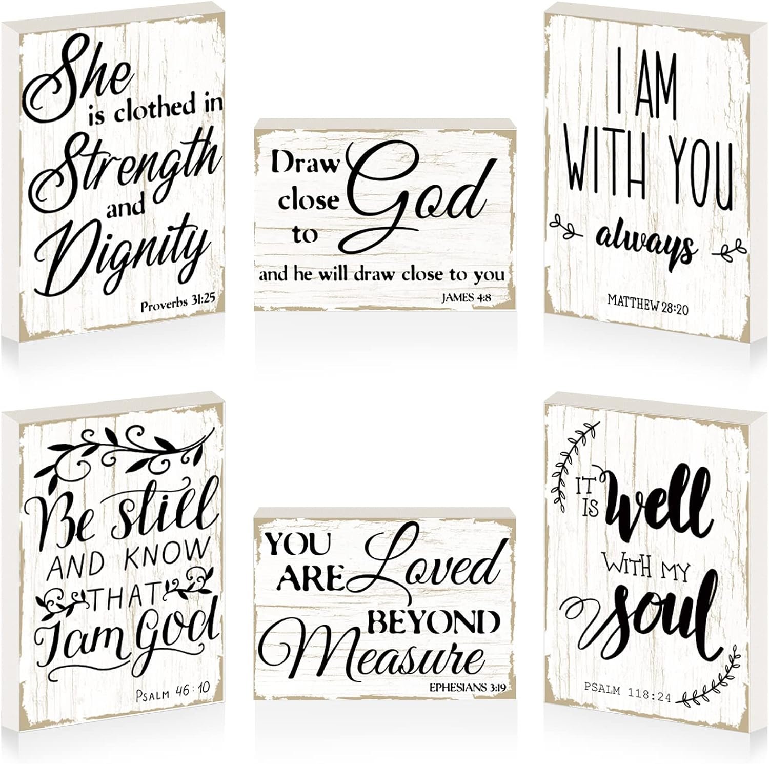Maitys 6 Pcs Bible Verse Mini Wood Signs Wooden Religious Inspirational Rustic Decorative Sign Scripture Distressed White Christian Home Decor(Delicate Style)
