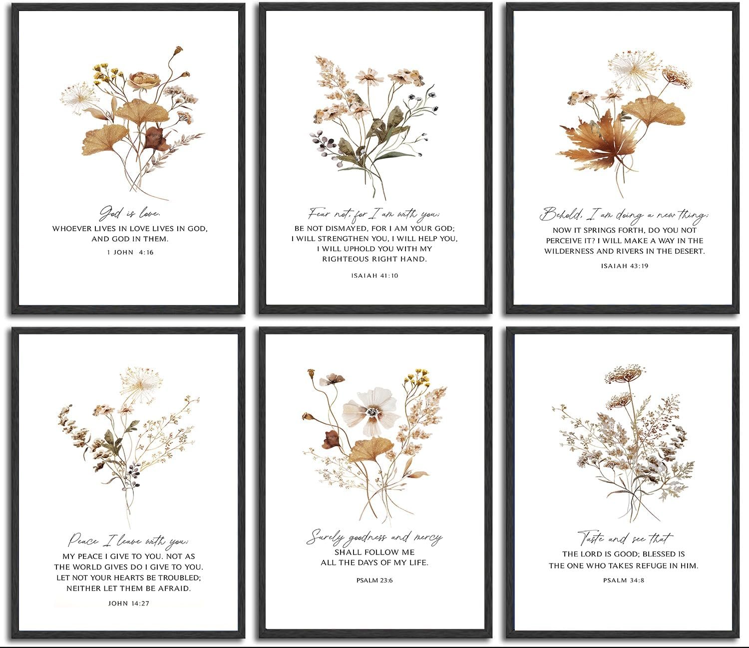 6Pcs Bible Verses Floral Wall Art Christian Wildflower Poster Prints Scripture Flower Canvas Pictures Neutral Botanical Painting Aesthetics Farmhouse Wall Decor for Bedroom living room 8x10in Unframed