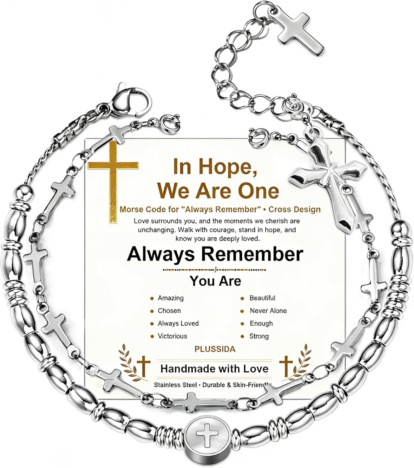 Christian Cross Morse Code Bracelet, Silver Stainless Steel Religious Jesus Jewelry, Confirmation Baptism Easter Graduation Mothers Day Gift for Women Teen Girls Mom Daughter Sister & Friends