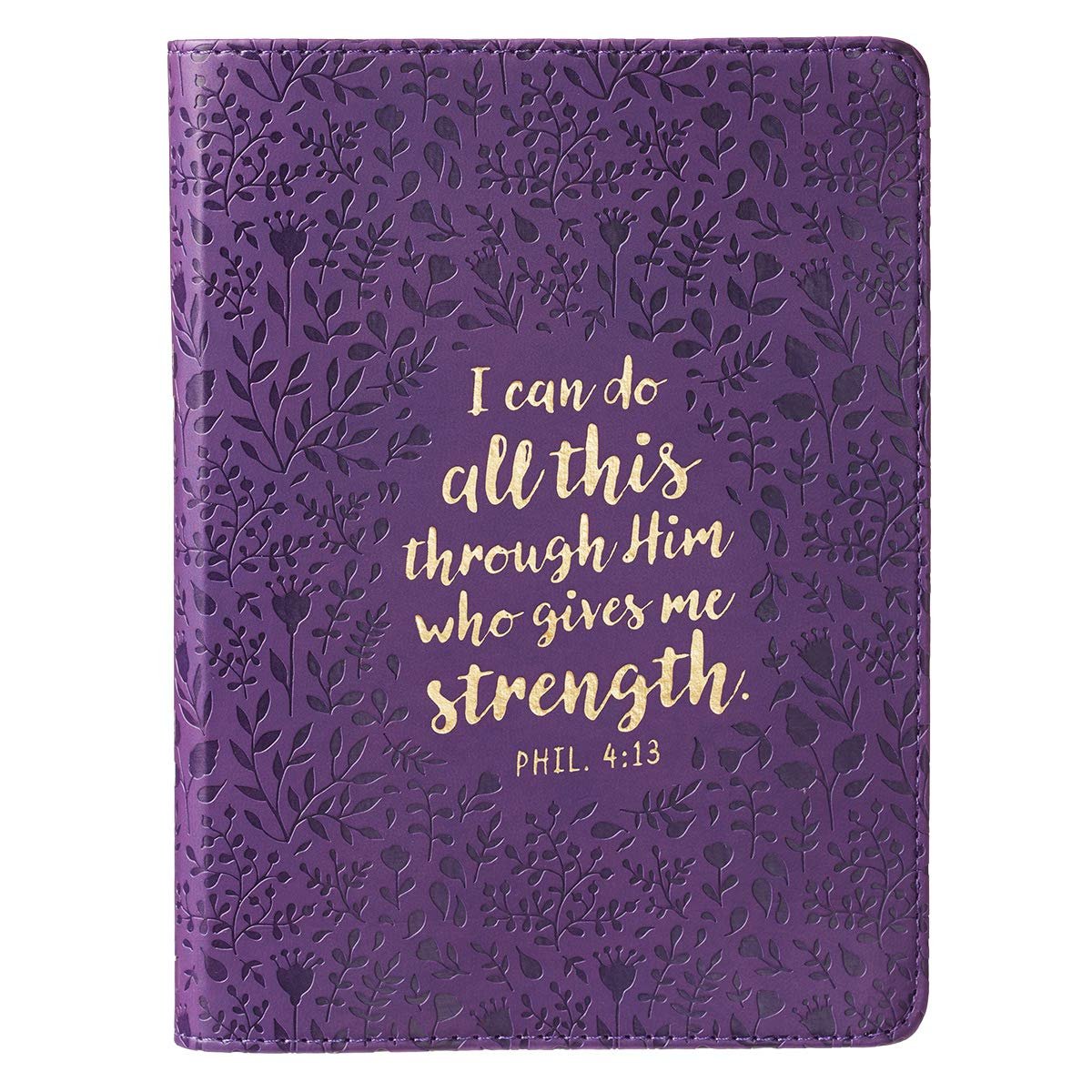 Christian Art Gifts Classic Handy-sized Journal All This Through Him Philippians 4:13 Bible Verse Inspirational Scripture Notebook w/Ribbon, Faux Leather Flexcover 240 Ruled Pages, 5.7″ x 7″, Purple